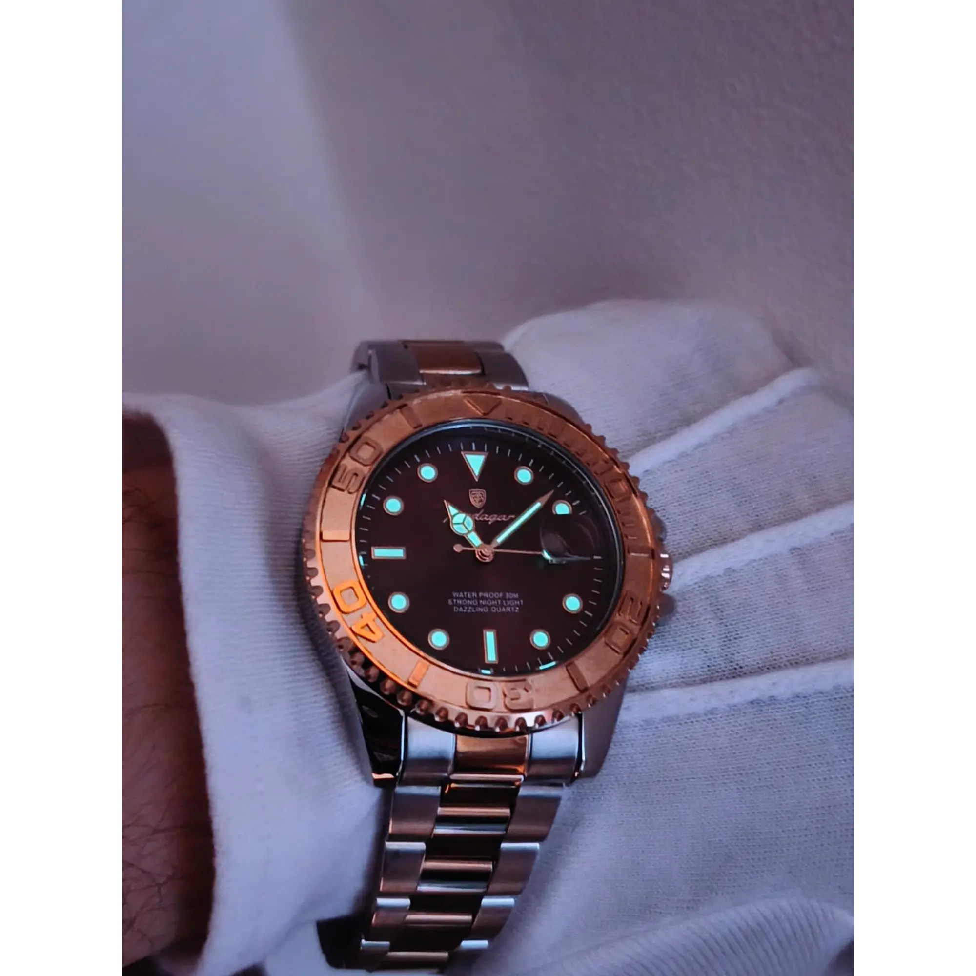 Relógio em aço inoxidável à Prova de água - Silver GOLD Brown 7