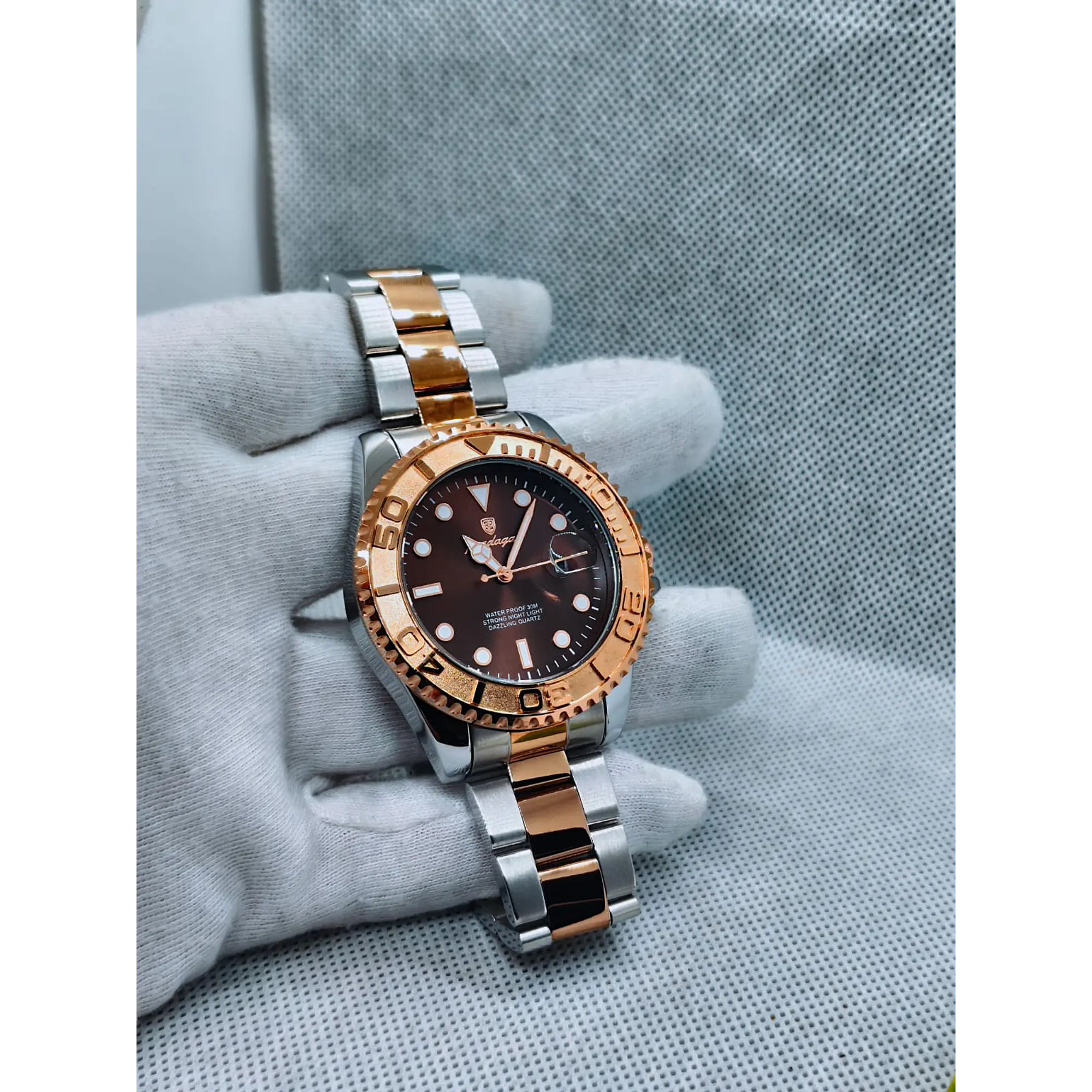 Relógio em aço inoxidável à Prova de água - Silver GOLD Brown 12