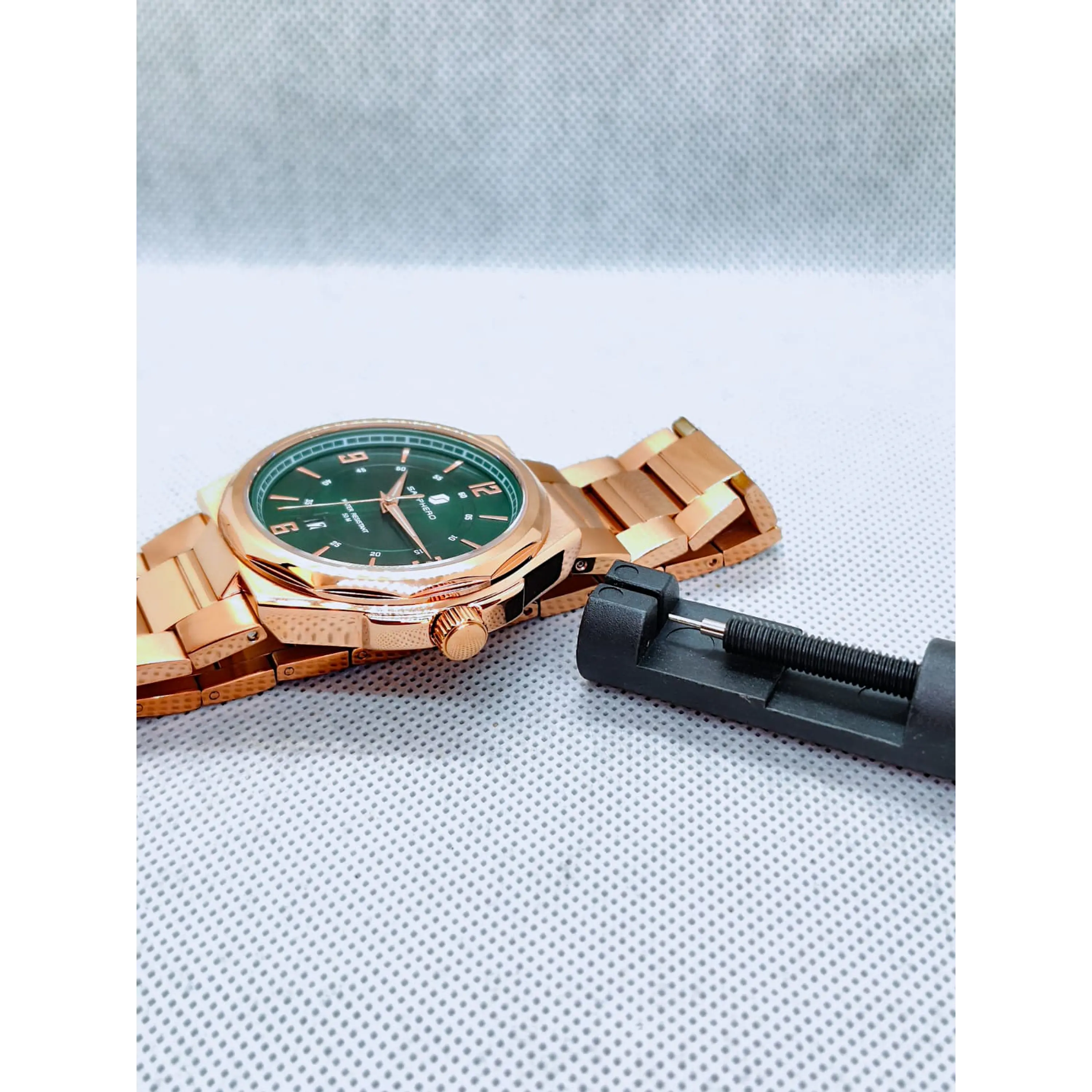 Relógio dourado e verde em aço inoxidável Sapphero - Excelente condição. 10