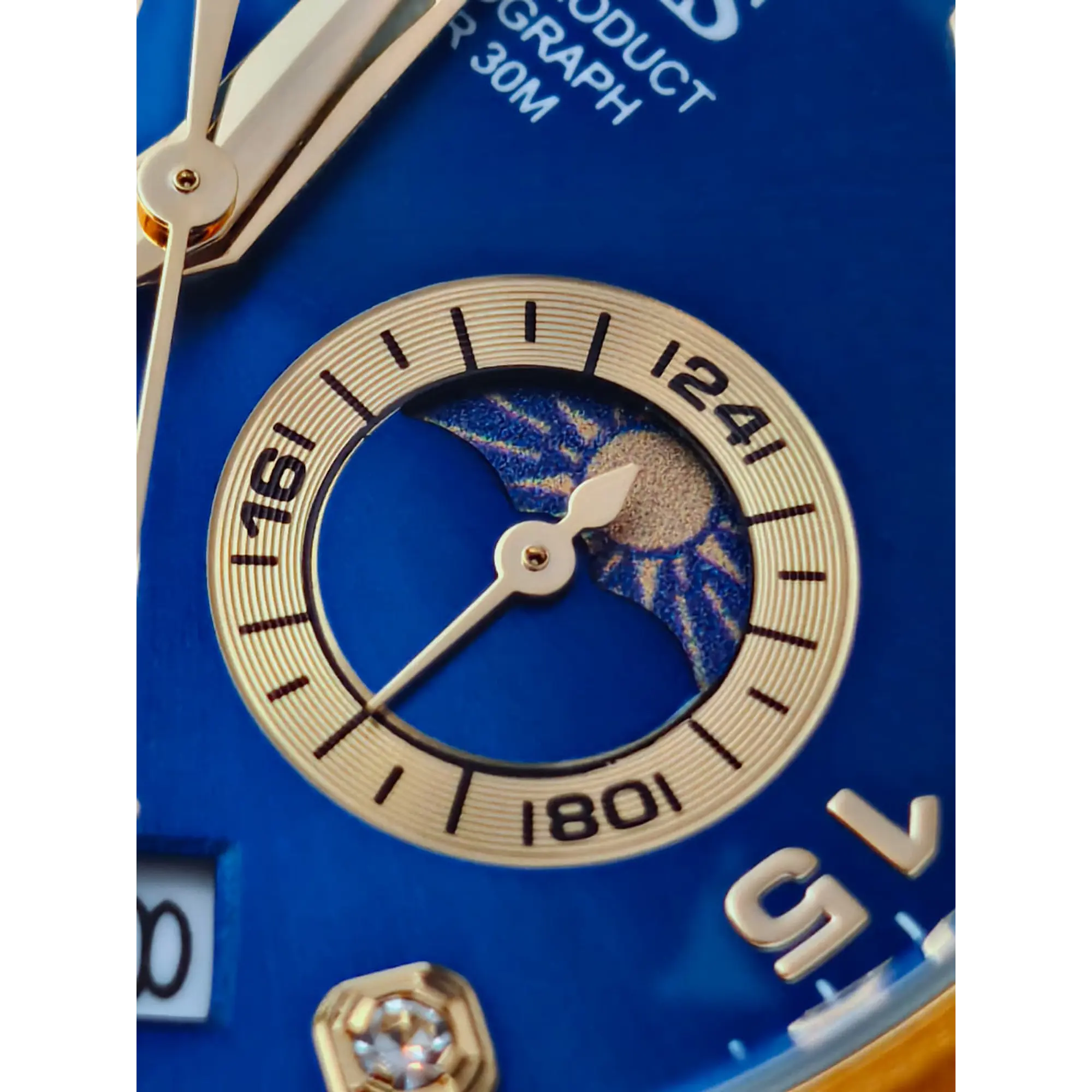 Relógio Cronómentro em aço inox Dourado e Prata, com Azul Marinho. 7