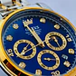 Relógio Cronómentro em aço inox Dourado e Prata, com Azul Marinho. - Thumbnail 2