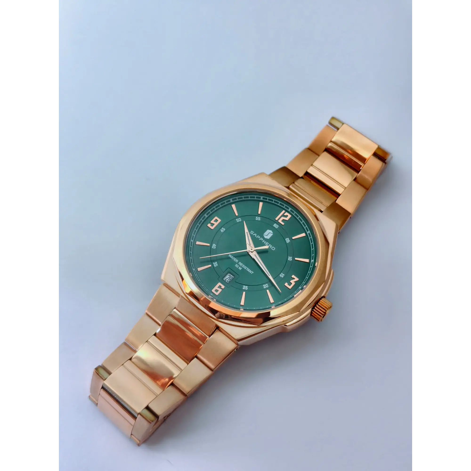 Relógio dourado e verde em aço inoxidável Sapphero - Excelente condição. 23