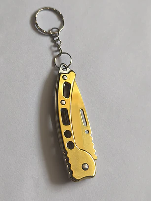 Canivete Porta Chaves Dourado Afiado, LEAF - 13 cm em Aço 