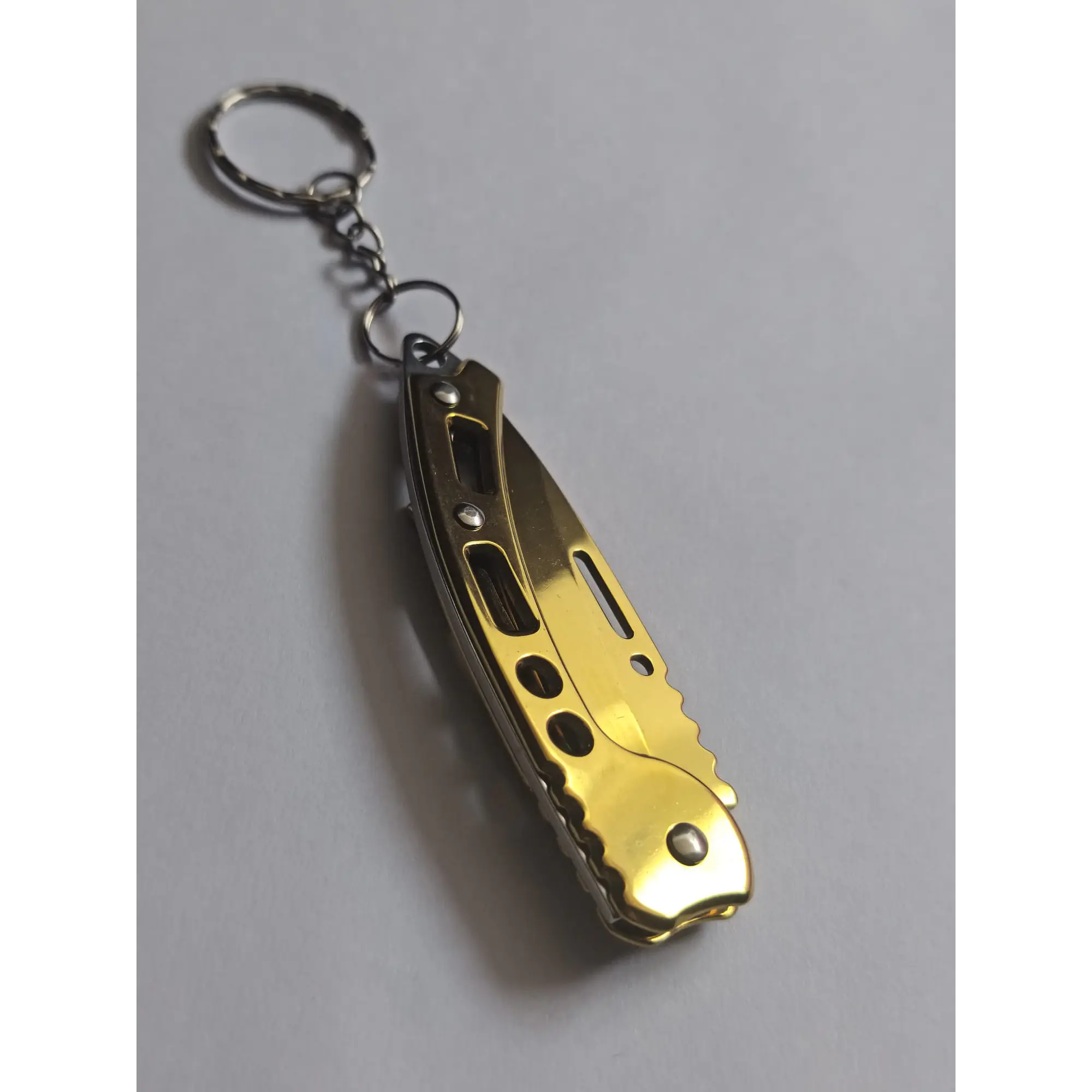 Couteau de poche LEAF plaqué or, tranchant, avec porte-clés - 13 cm, en acier. 6