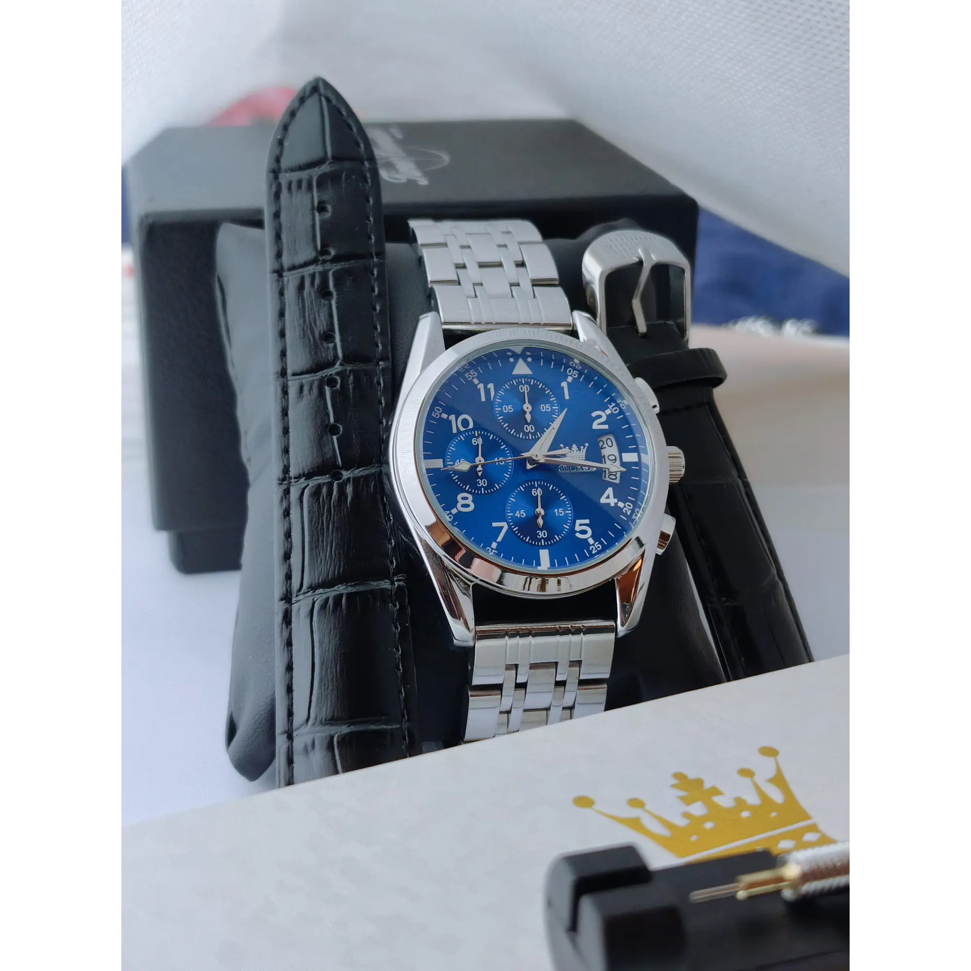 Relógio SIlver Blue QUARTZ com Cronómetro em aço inóxidável. 3