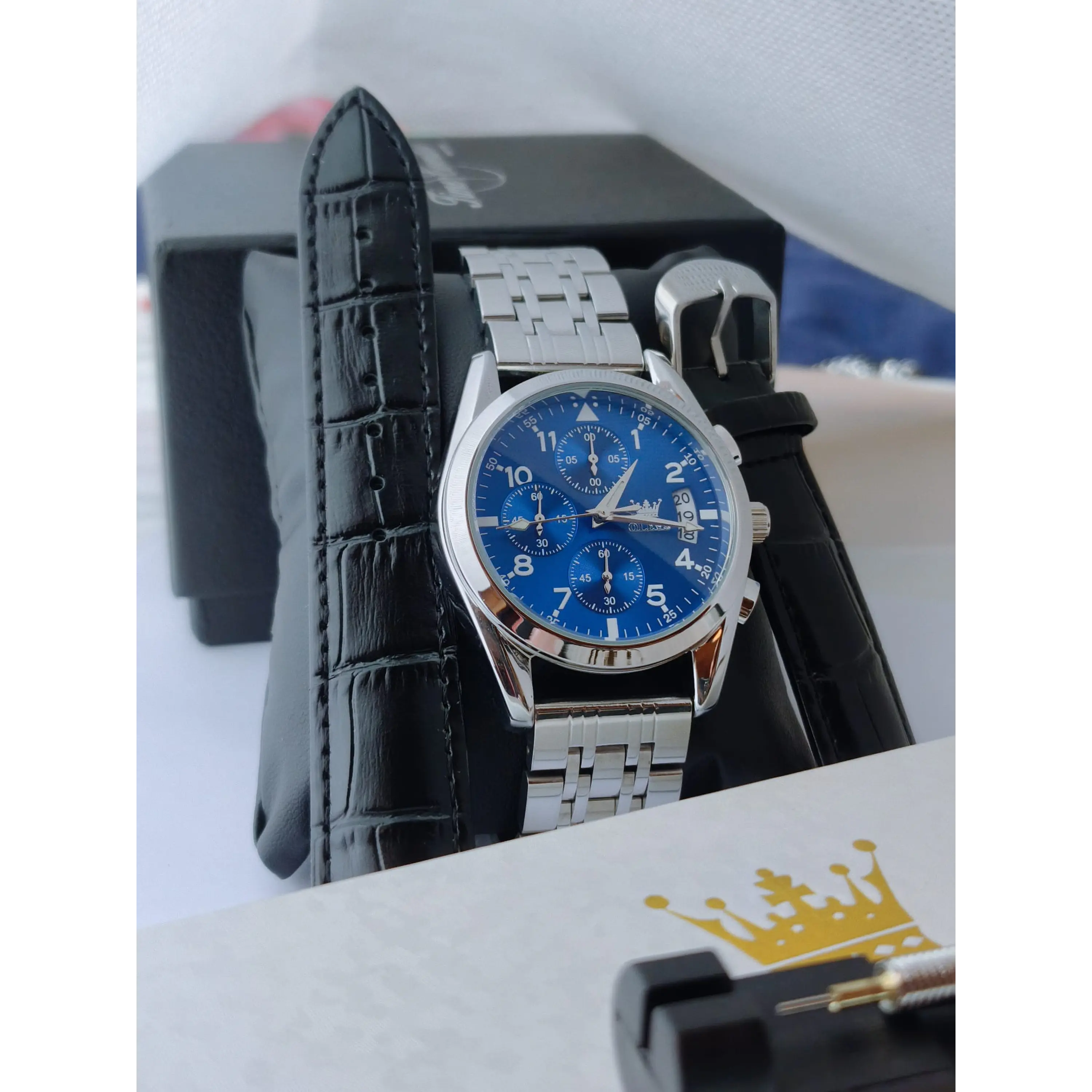 Relógio SIlver Blue QUARTZ com Cronómetro em aço inóxidável. 3