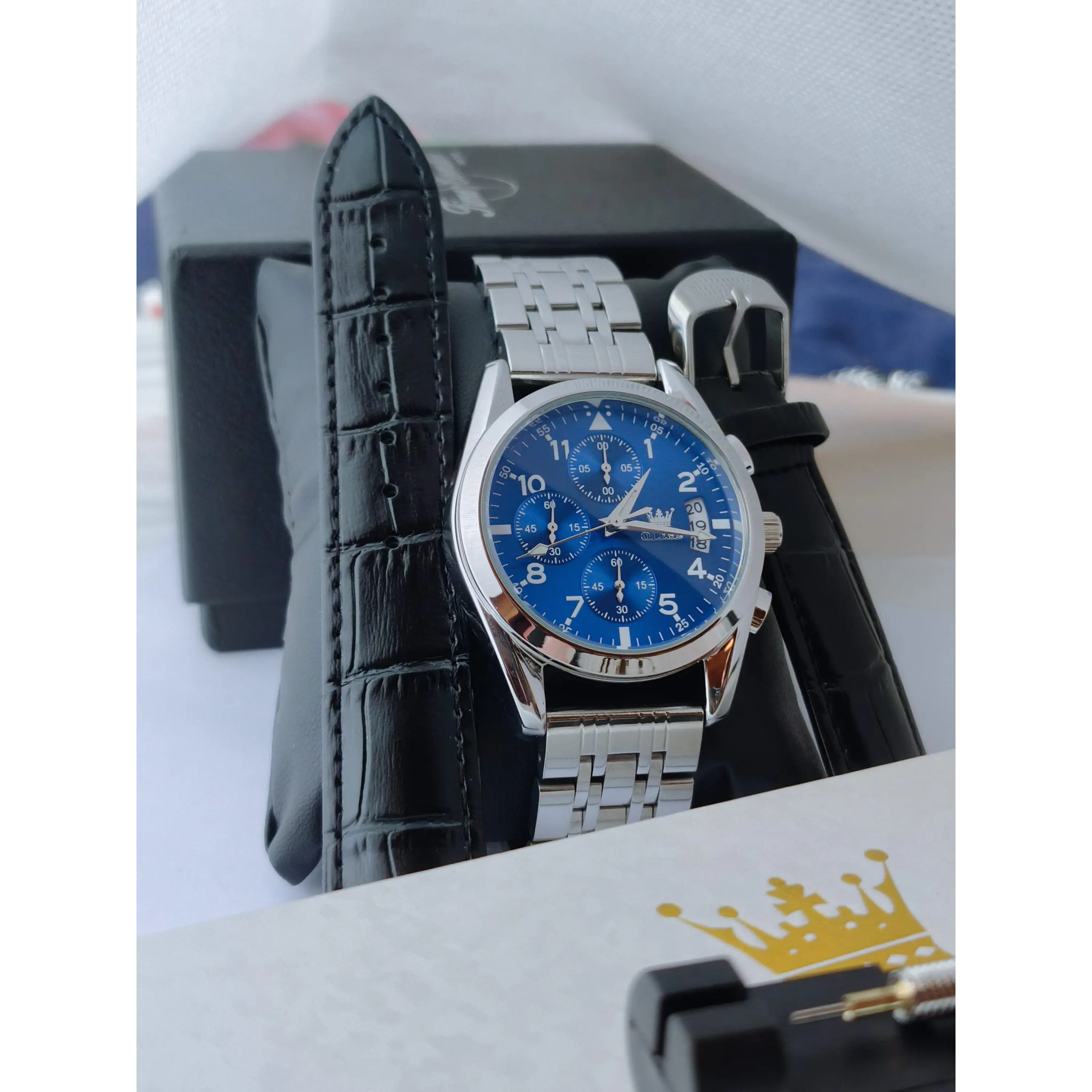 Relógio SIlver Blue QUARTZ com Cronómetro em aço inóxidável. 4