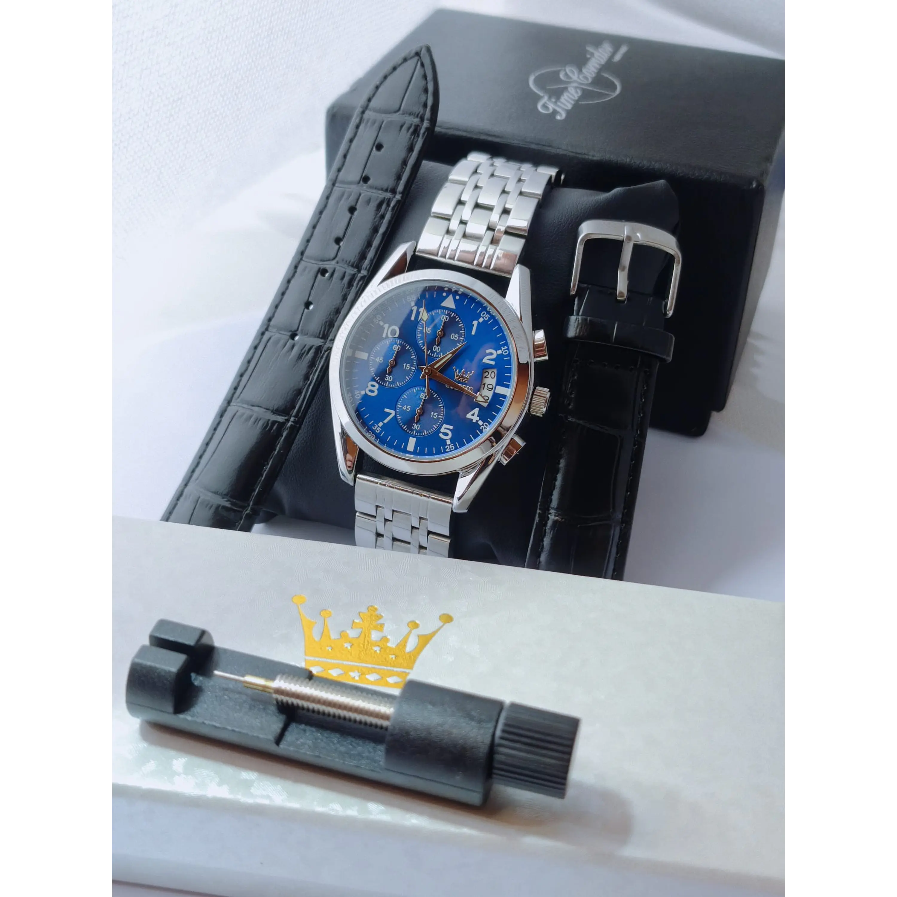 Relógio SIlver Blue QUARTZ com Cronómetro em aço inóxidável. 6