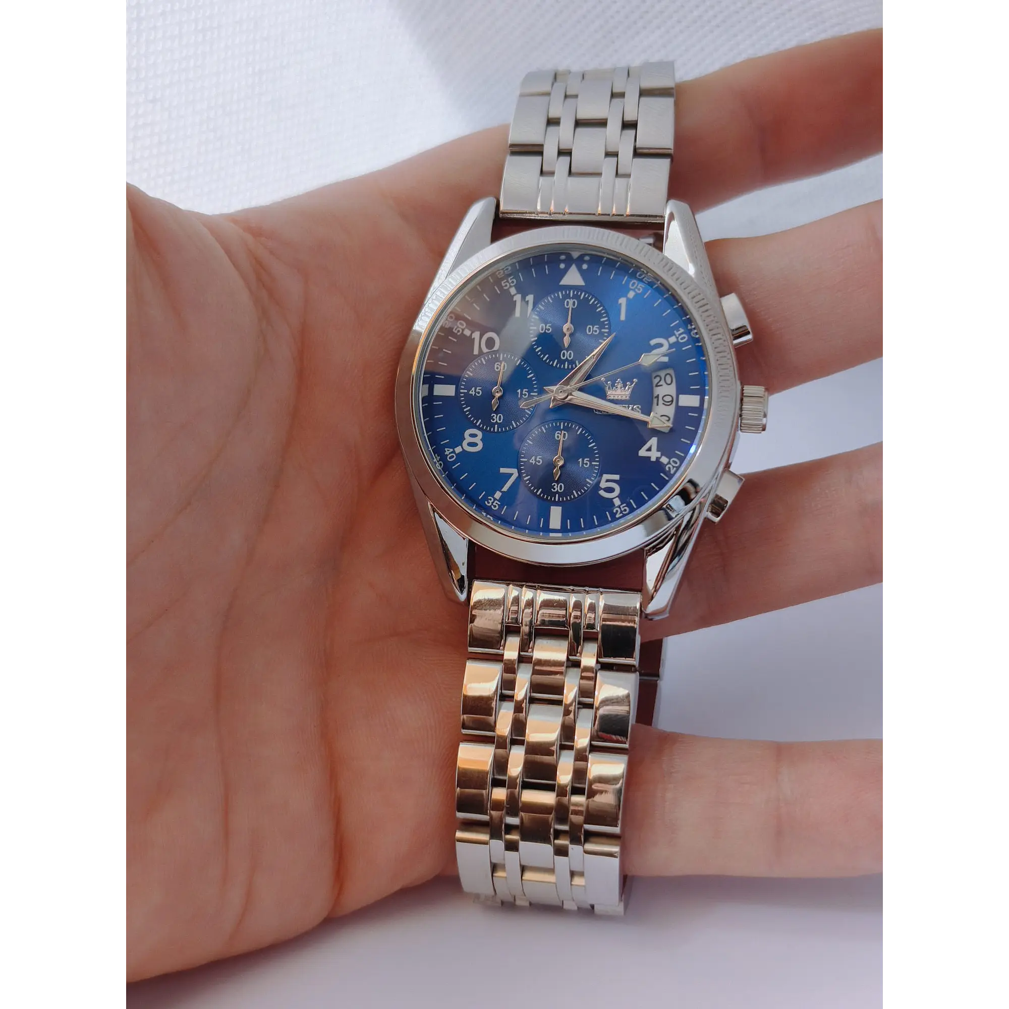 Relógio SIlver Blue QUARTZ com Cronómetro em aço inóxidável. 9