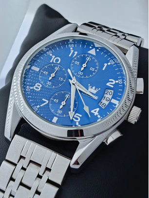 Relógio SIlver Blue QUARTZ com Cronómetro em aço inóxidável.