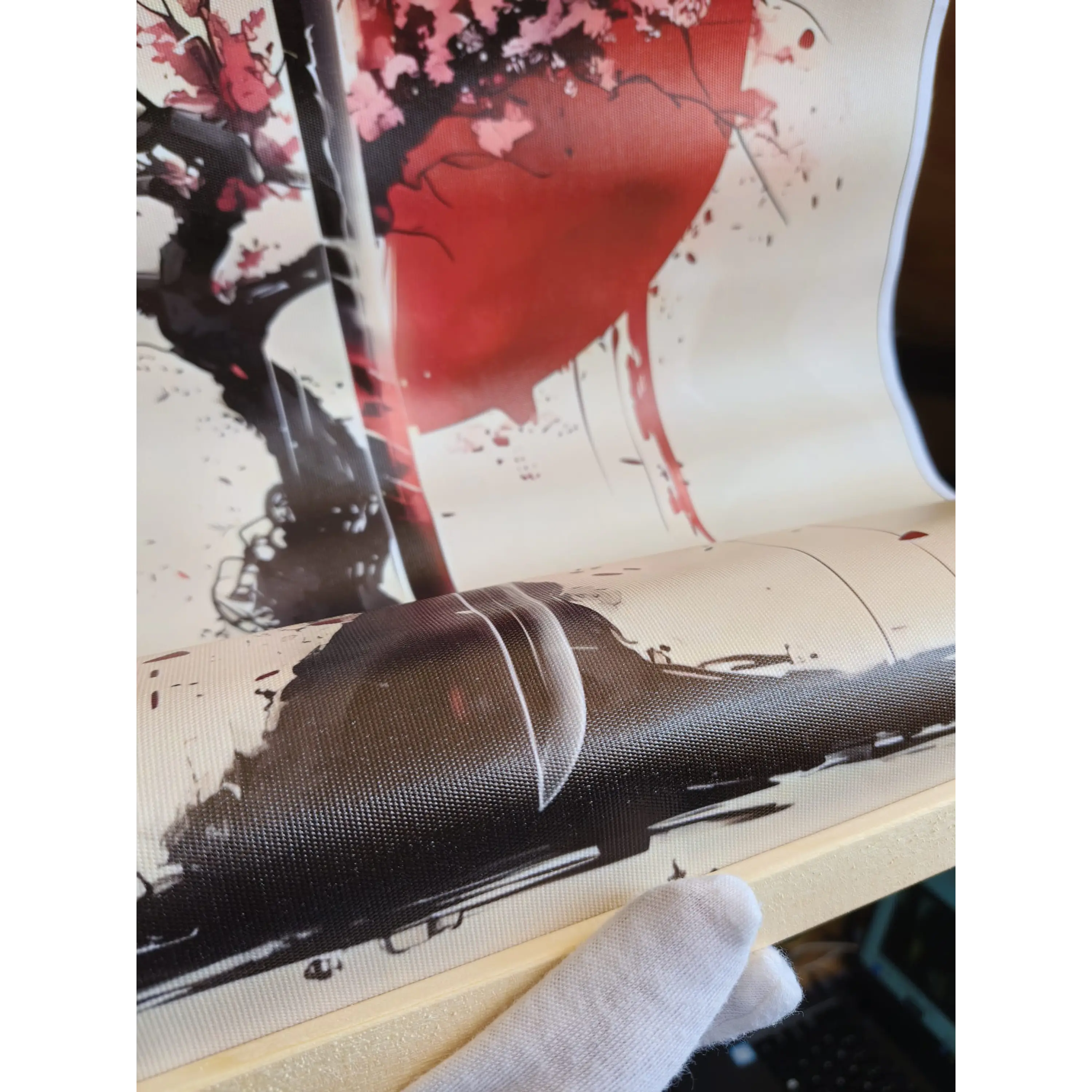 Impression sur toile de style japonais – Katana et fleurs de cerisier avec support en bois 5