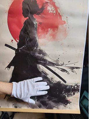 Poster de Tela Samurai com Moldura Magnética de Madeira – Arte Japonesa Sol Nascente