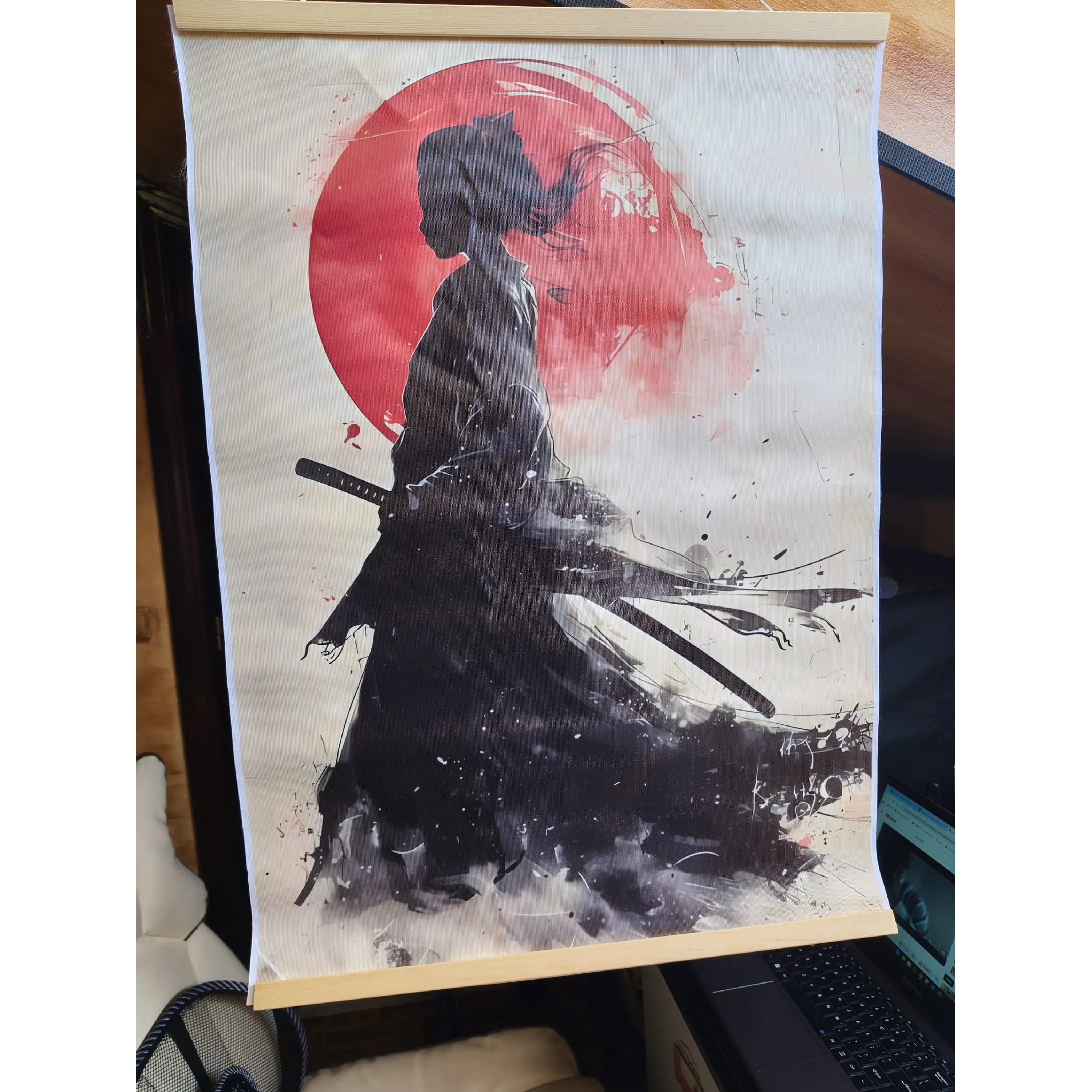 Samurai Canvas Poster with Magnetic Wooden Frame – Japanese Art Rising Sun 1