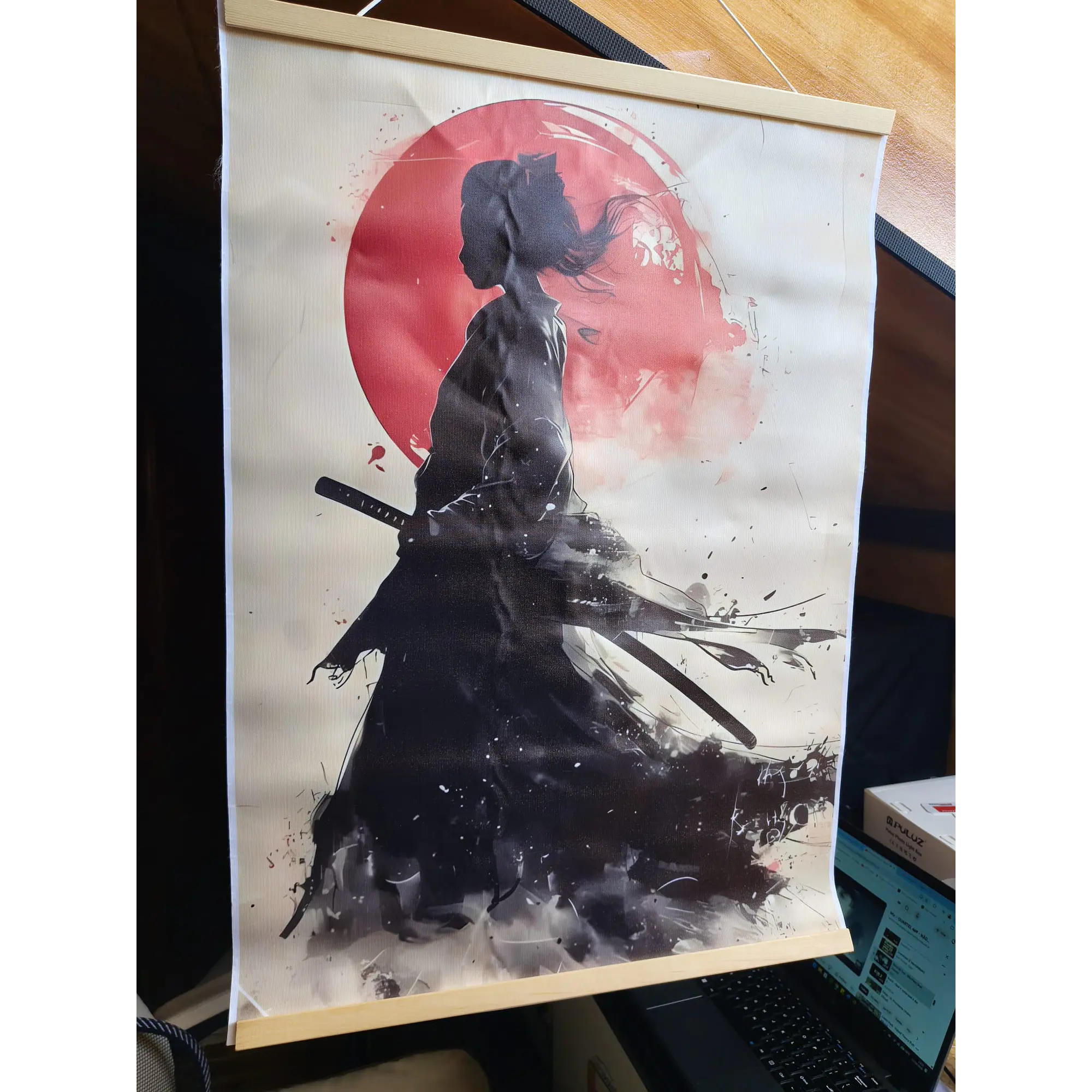 Samurai Canvas Poster with Magnetic Wooden Frame – Japanese Art Rising Sun 4
