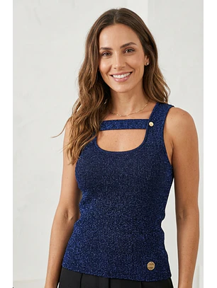Top de Malha Canelada Azul Brilhante Sahoco (Tamanho M) – Novo