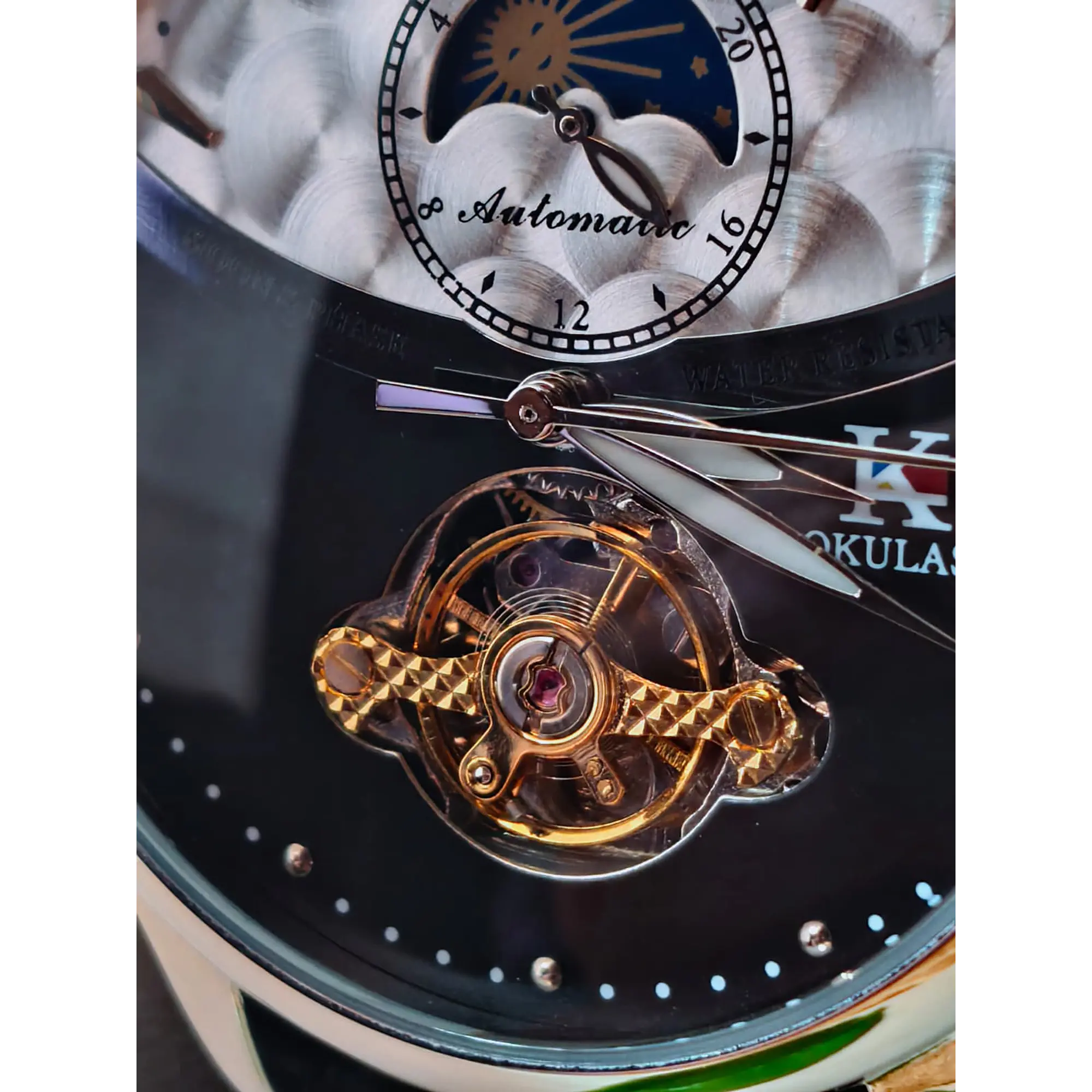 Relógio Automático AOKULASIC Masculino – Design Tourbillon/Open Heart com Fase da Lua e Bracelete em Pele 2
