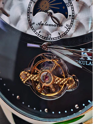 Relógio Automático AOKULASIC Masculino – Design Tourbillon/Open Heart com Fase da Lua e Bracelete em Pele