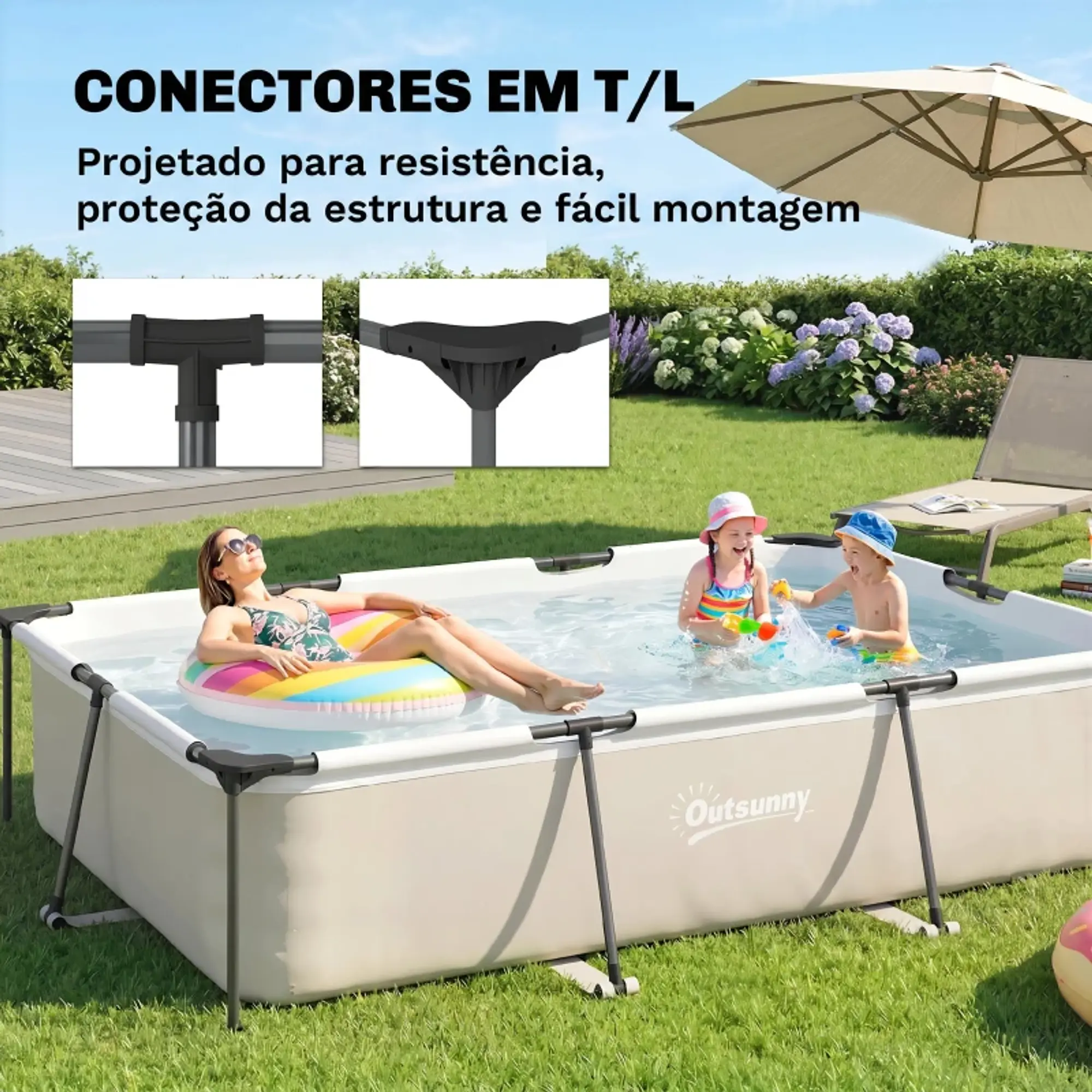 Piscina Desmontável Tubular 316x238x66,5 cm 3701 L com Estrutura Metálica sem Bomba de Filtragem Cinzento 3