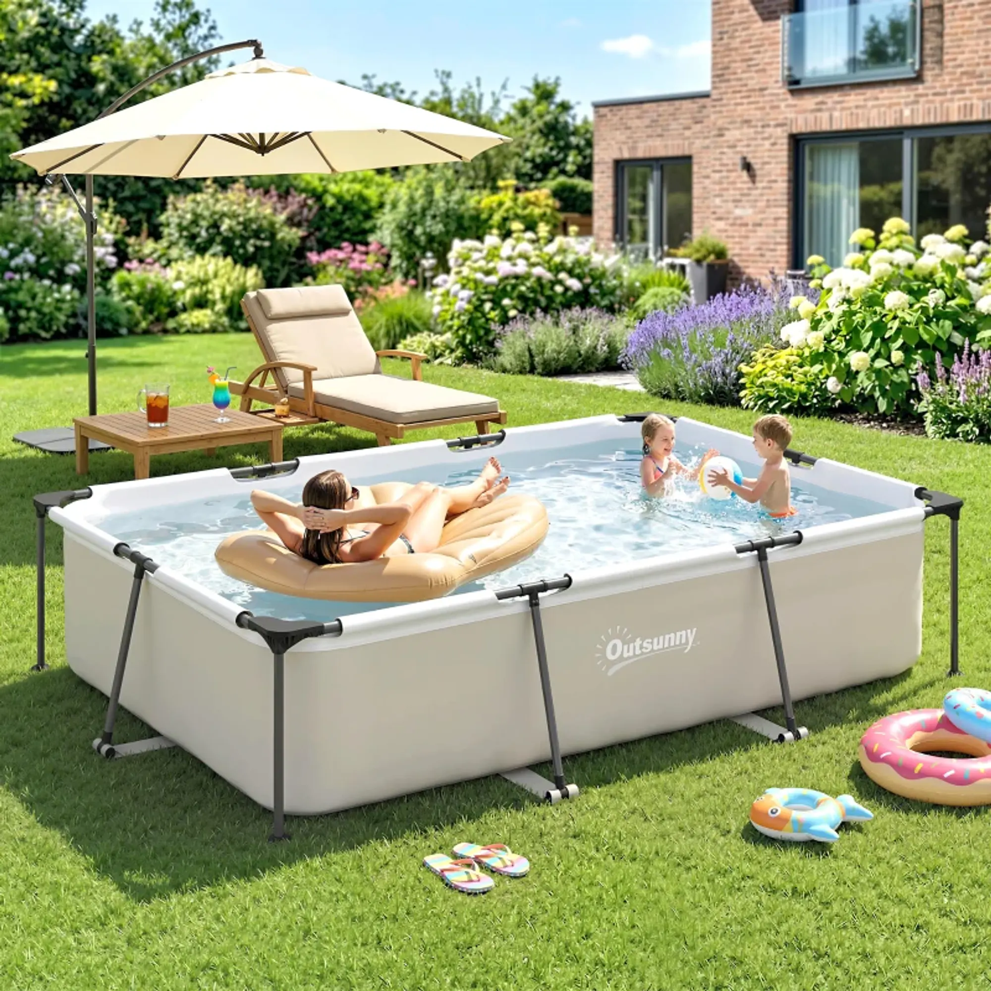 Piscina Desmontável Tubular 316x238x66,5 cm 3701 L com Estrutura Metálica sem Bomba de Filtragem Cinzento 5