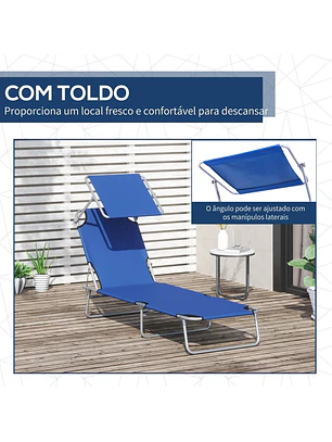Espreguiçadeira Dobrável com Toldo e Encosto Reclinável 