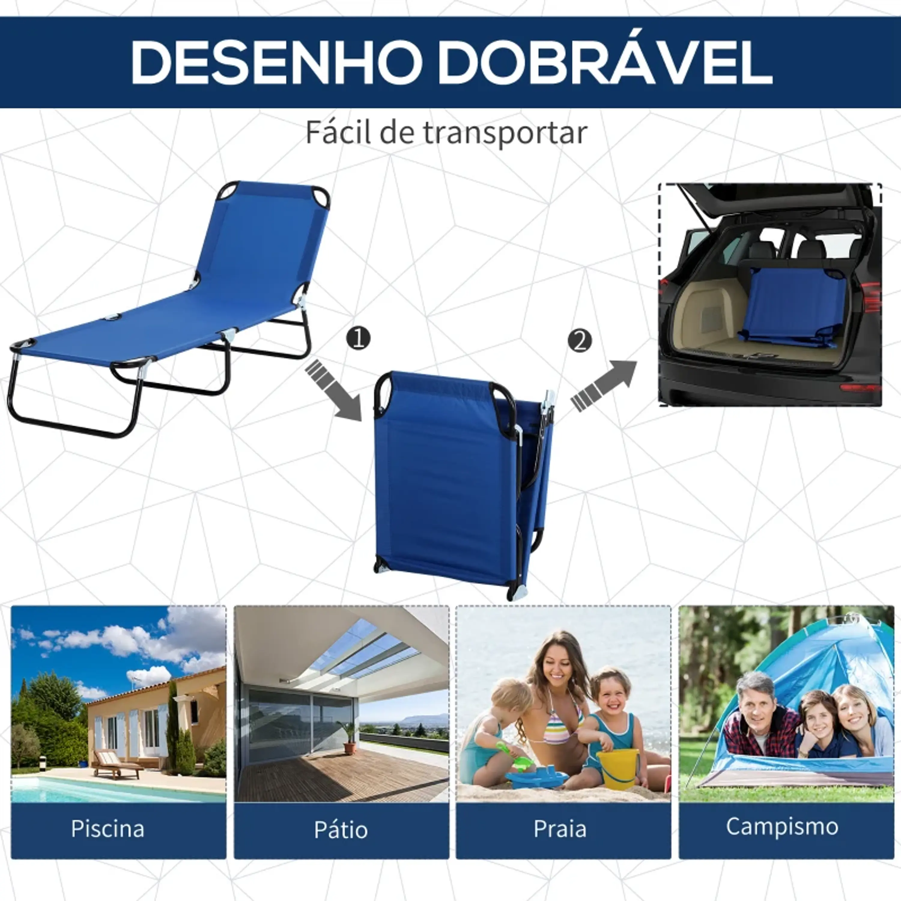 Espreguiçadeira Dobrável com Toldo e Encosto Reclinável  19