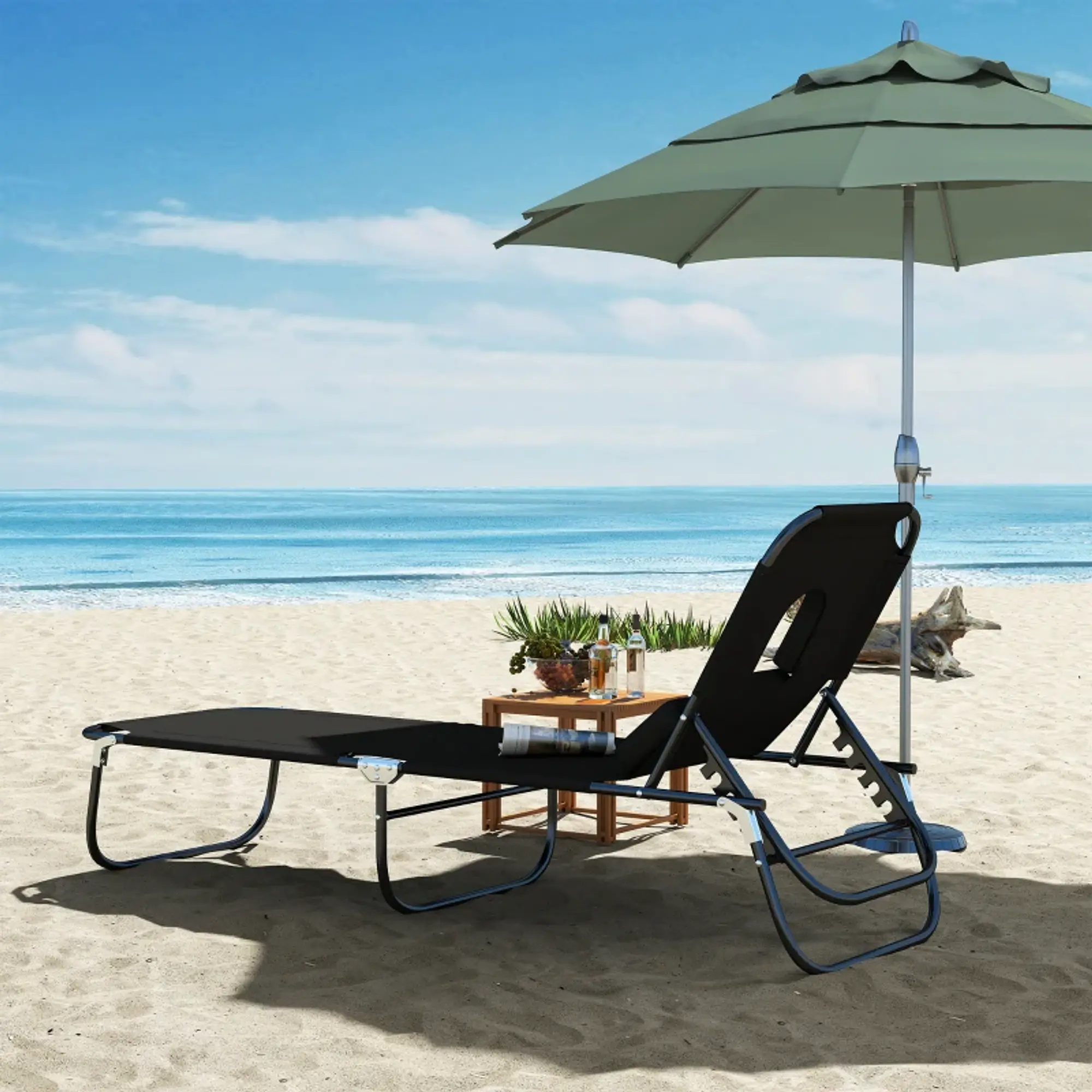 Espreguiçadeira Dobrável com Encosto Ajustável em 4 Posições - Acampamento & Praia  2