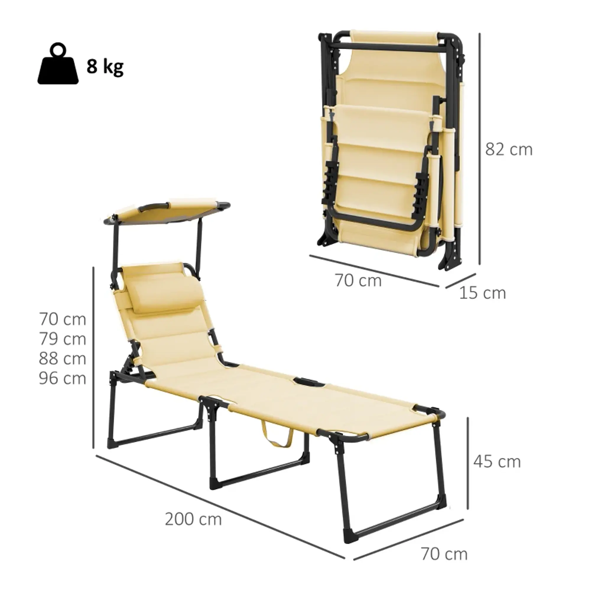 Espreguiçadeira de Jardim com Toldo Ajustável Confort 5
