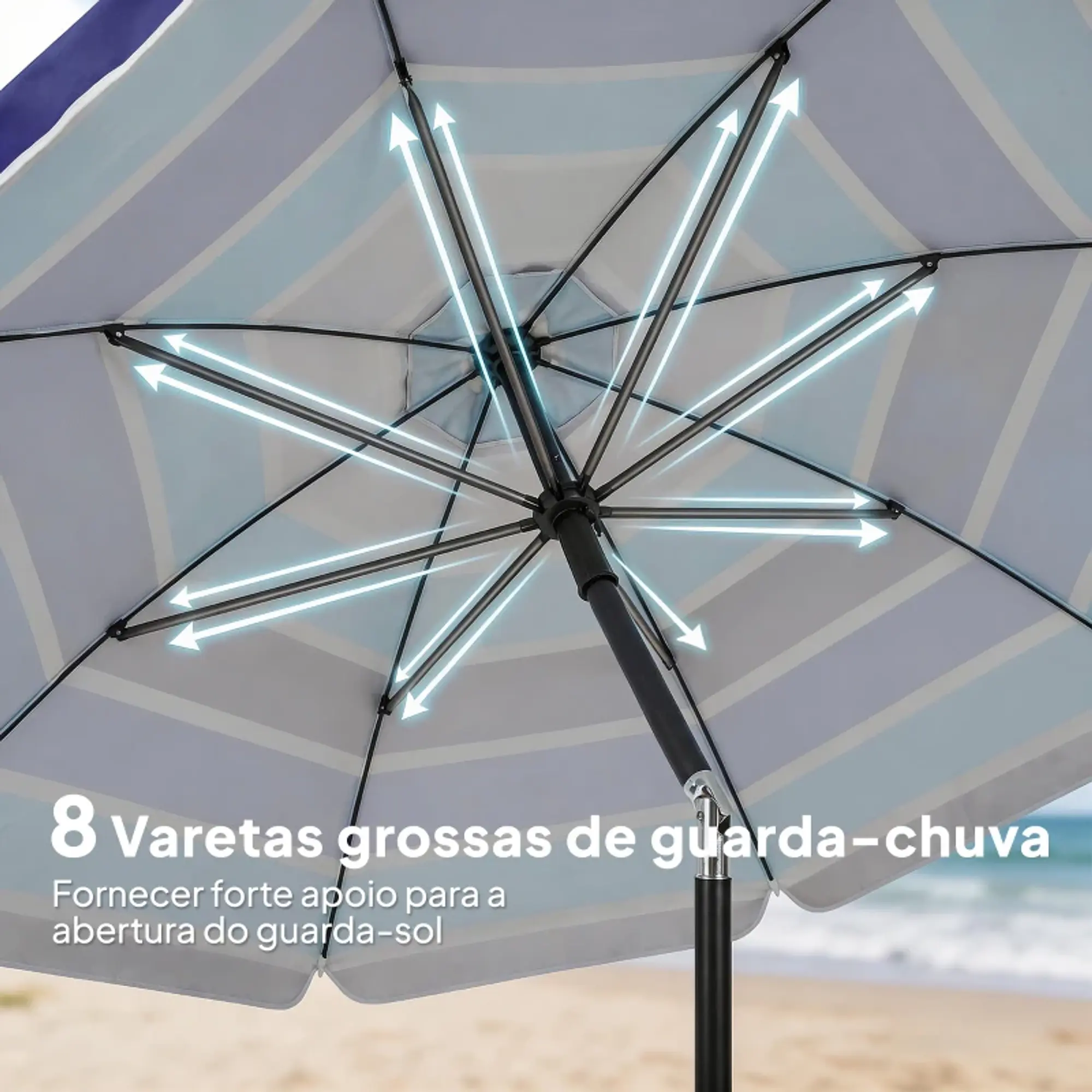 Chapéu de Sol com Mesa Dobrável e Porta-Copos Ø198 cm Altura UV30+ 4