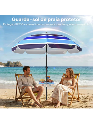 Chapéu de Sol com Mesa Dobrável e Porta-Copos Ø198 cm Altura UV30+