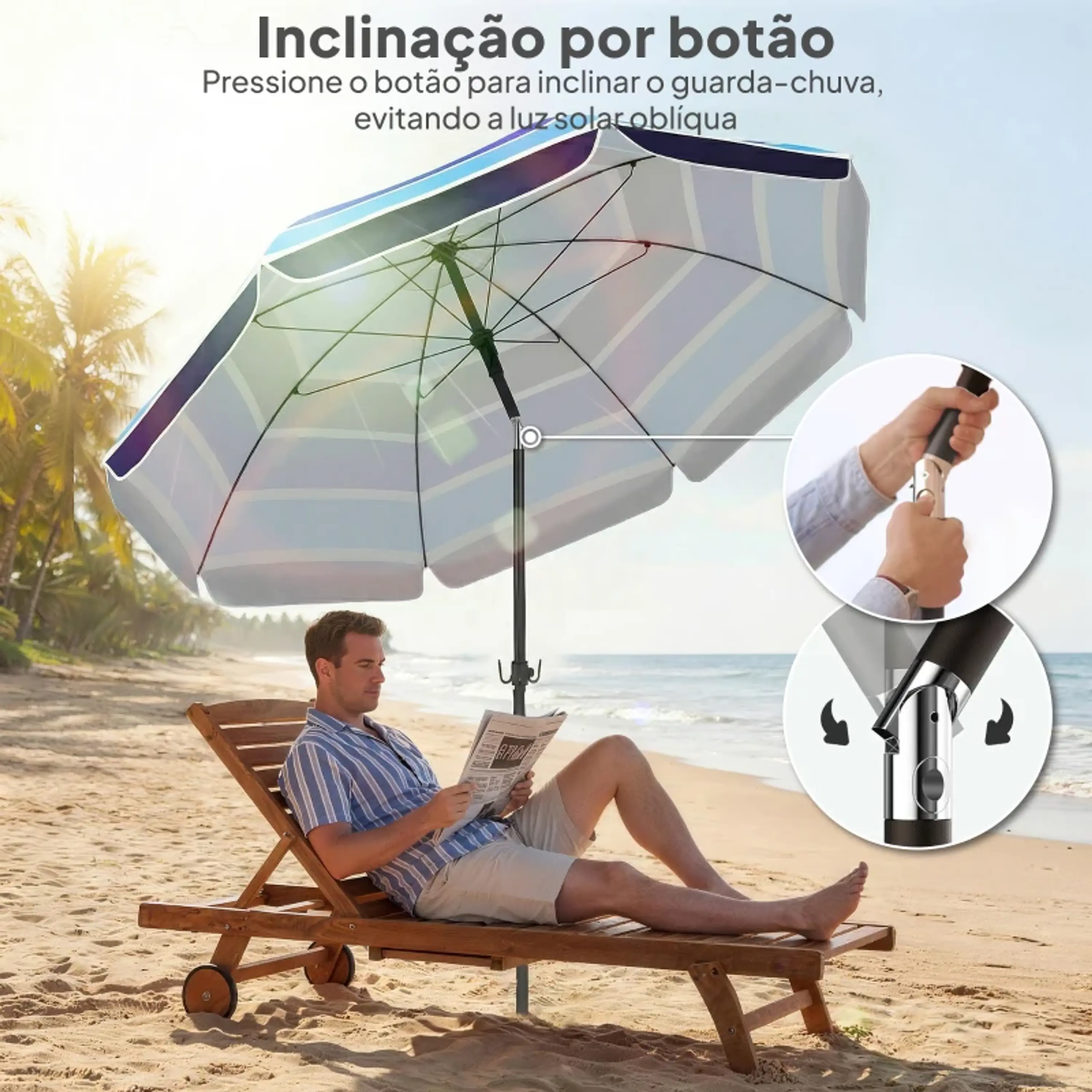 Chapéu de Sol com Mesa Dobrável e Porta-Copos Ø198 cm Altura UV30+ 9