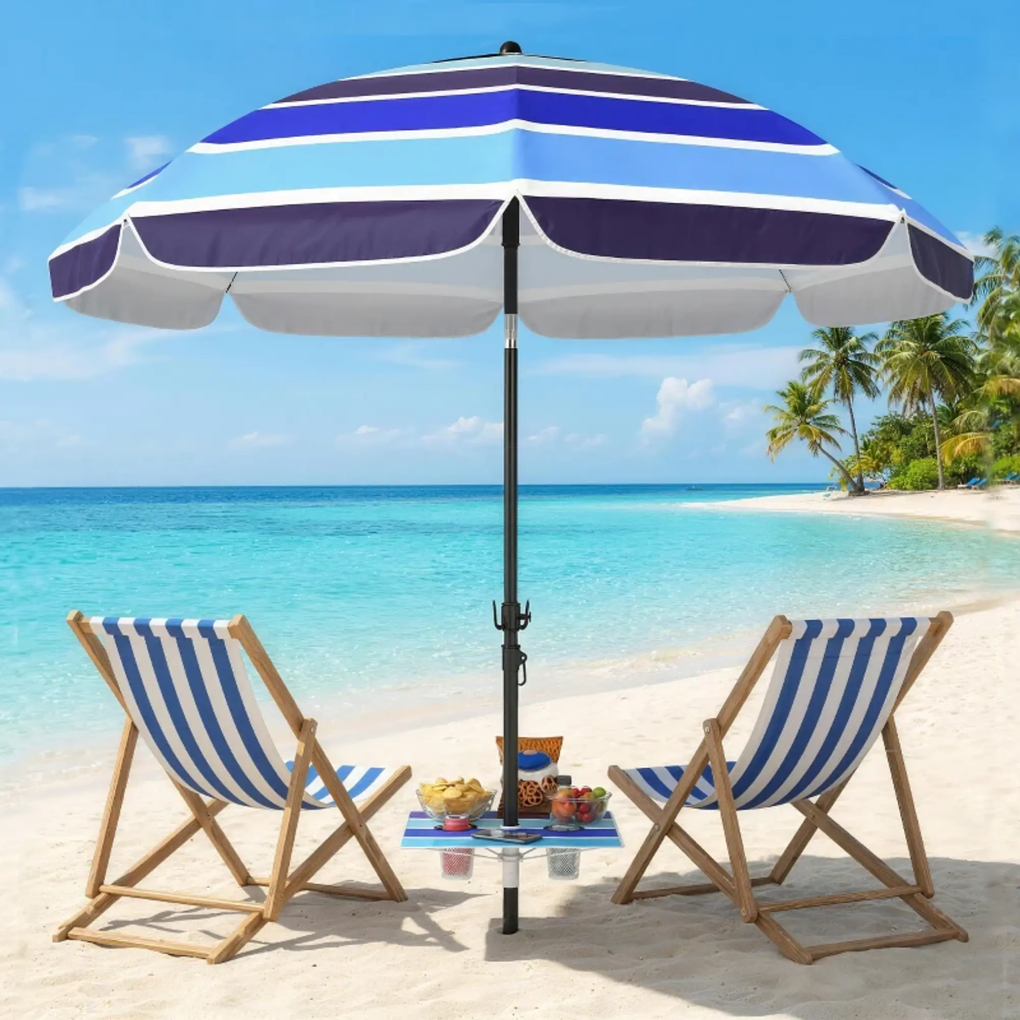 Chapéu de Sol com Mesa Dobrável e Porta-Copos Ø198 cm Altura UV30+ 11