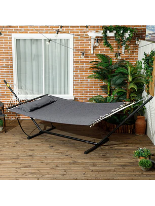 Hamac com Suporte de Aço e Almofada 368x140x110 cm Cinza Escuro