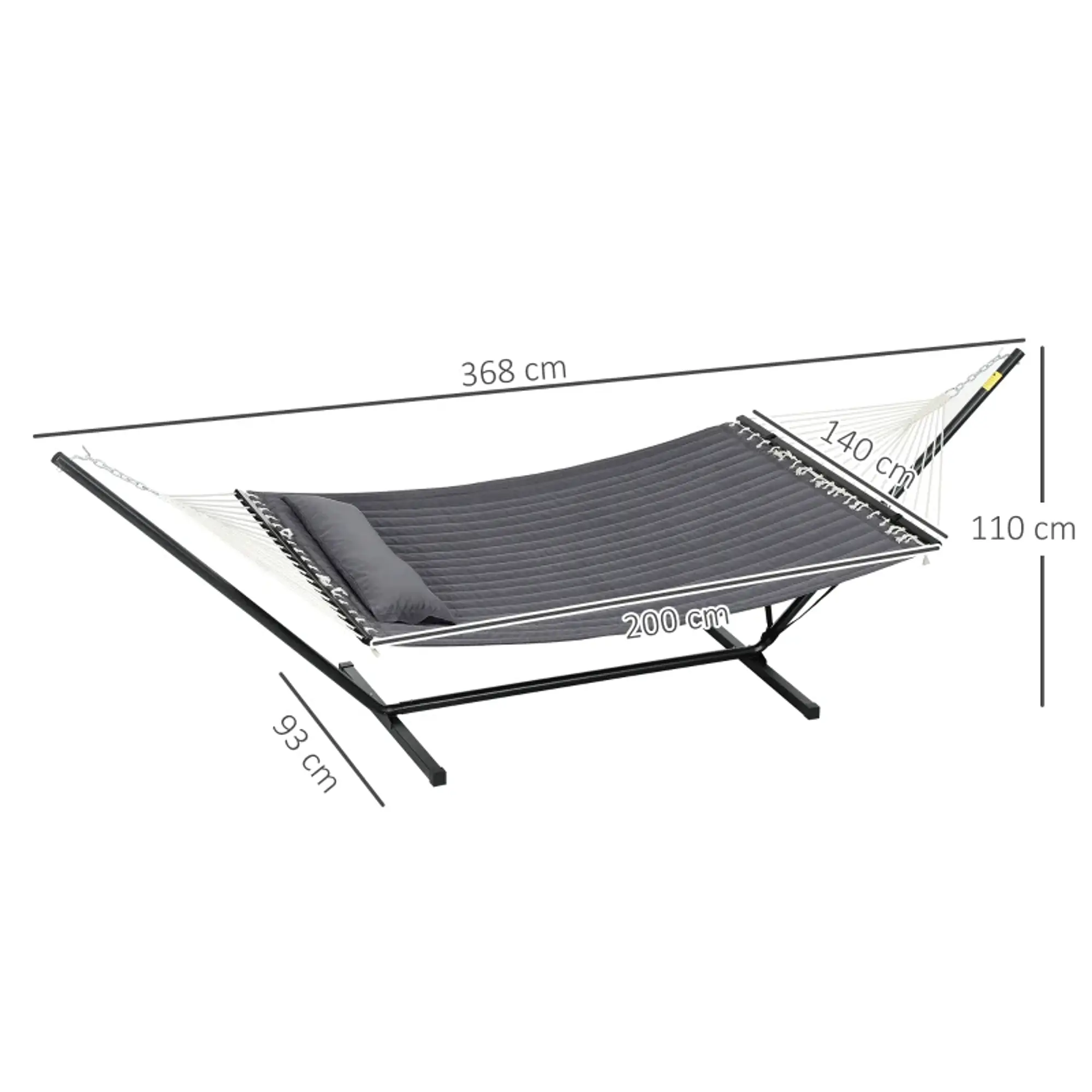 Hamac com Suporte de Aço e Almofada 368x140x110 cm Cinza Escuro 3