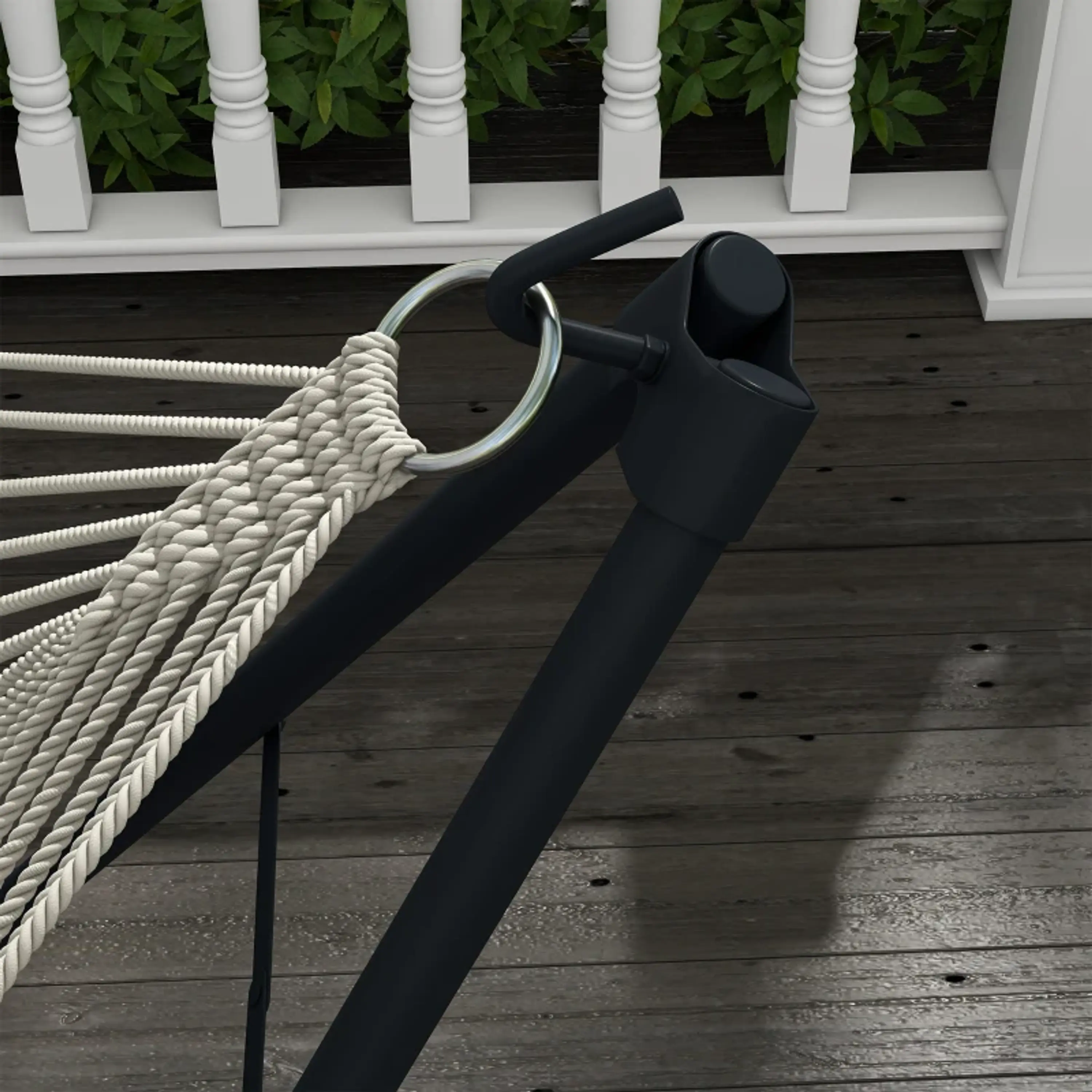 Suporte para rede + rede, 263 cm x 89 cm x 100 cm, Preto + Branco 4