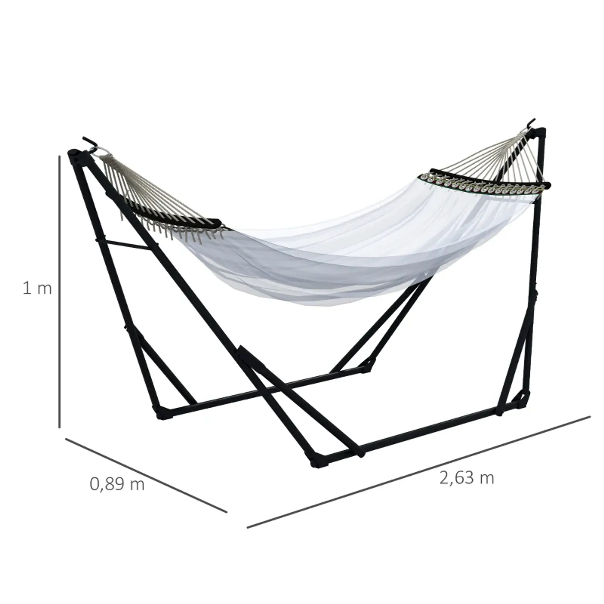 Suporte para rede + rede, 263 cm x 89 cm x 100 cm, Preto + Branco 3