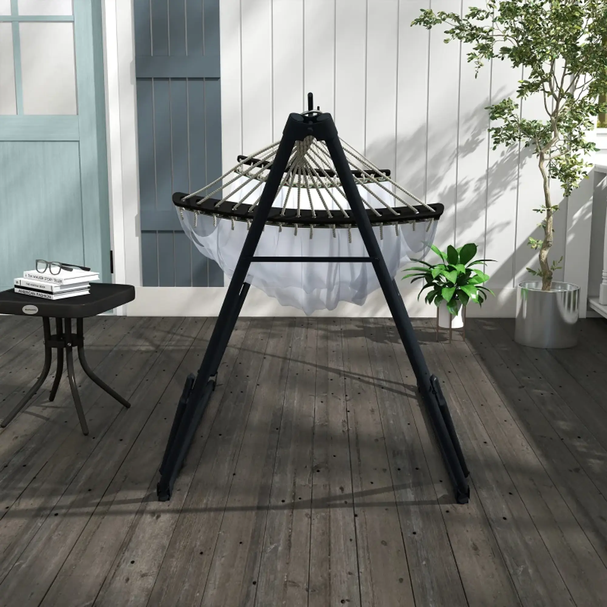 Suporte para rede + rede, 263 cm x 89 cm x 100 cm, Preto + Branco 5