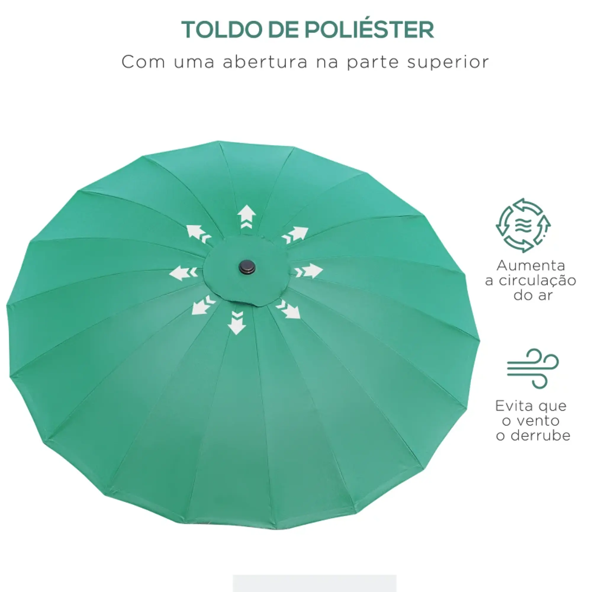 Chapéu de Sol de Jardim Ø2,5x2,4 m com Manivela Manual Mastro Flexível Impermeável 9