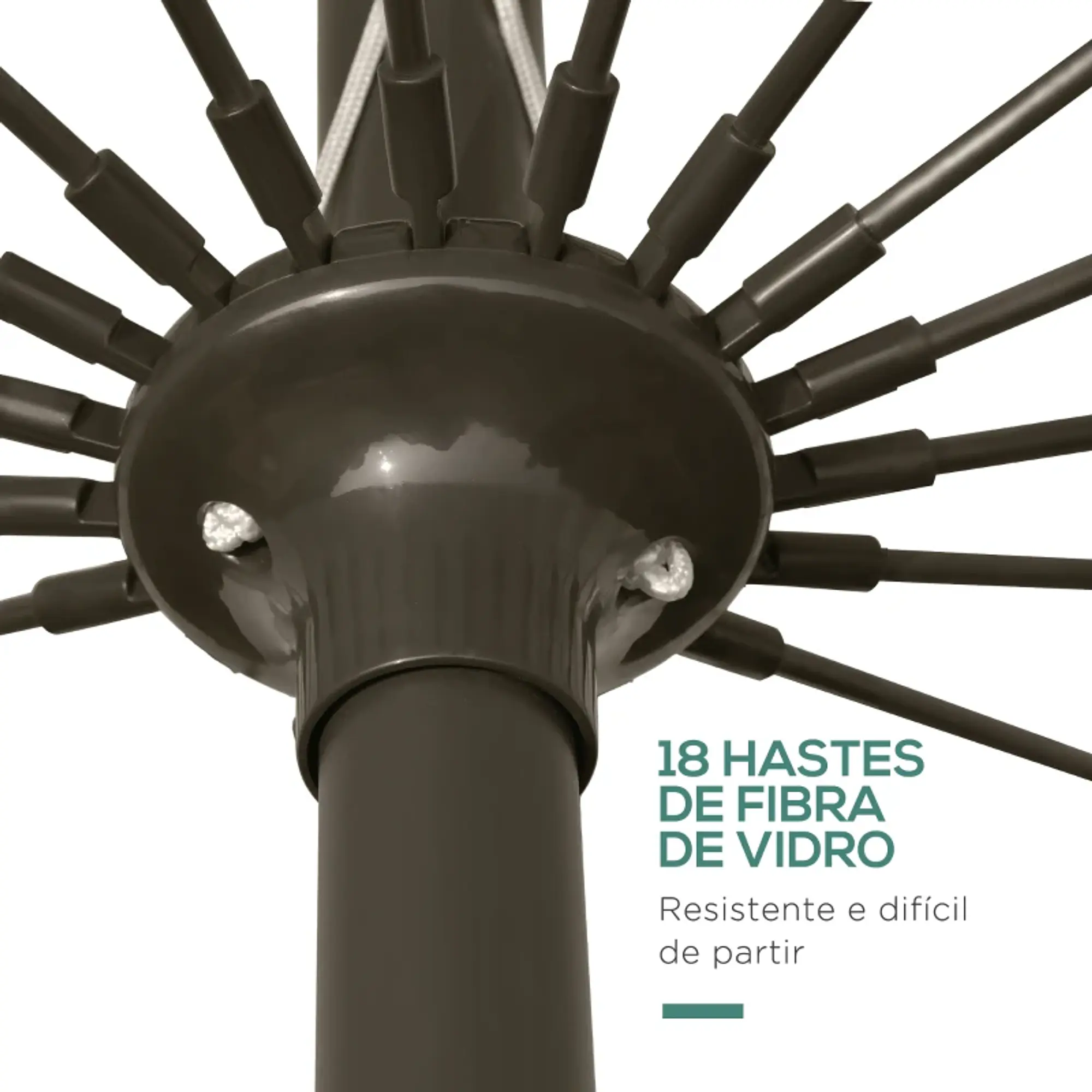 Chapéu de Sol de Jardim Ø2,5x2,4 m com Manivela Manual Mastro Flexível Impermeável 12