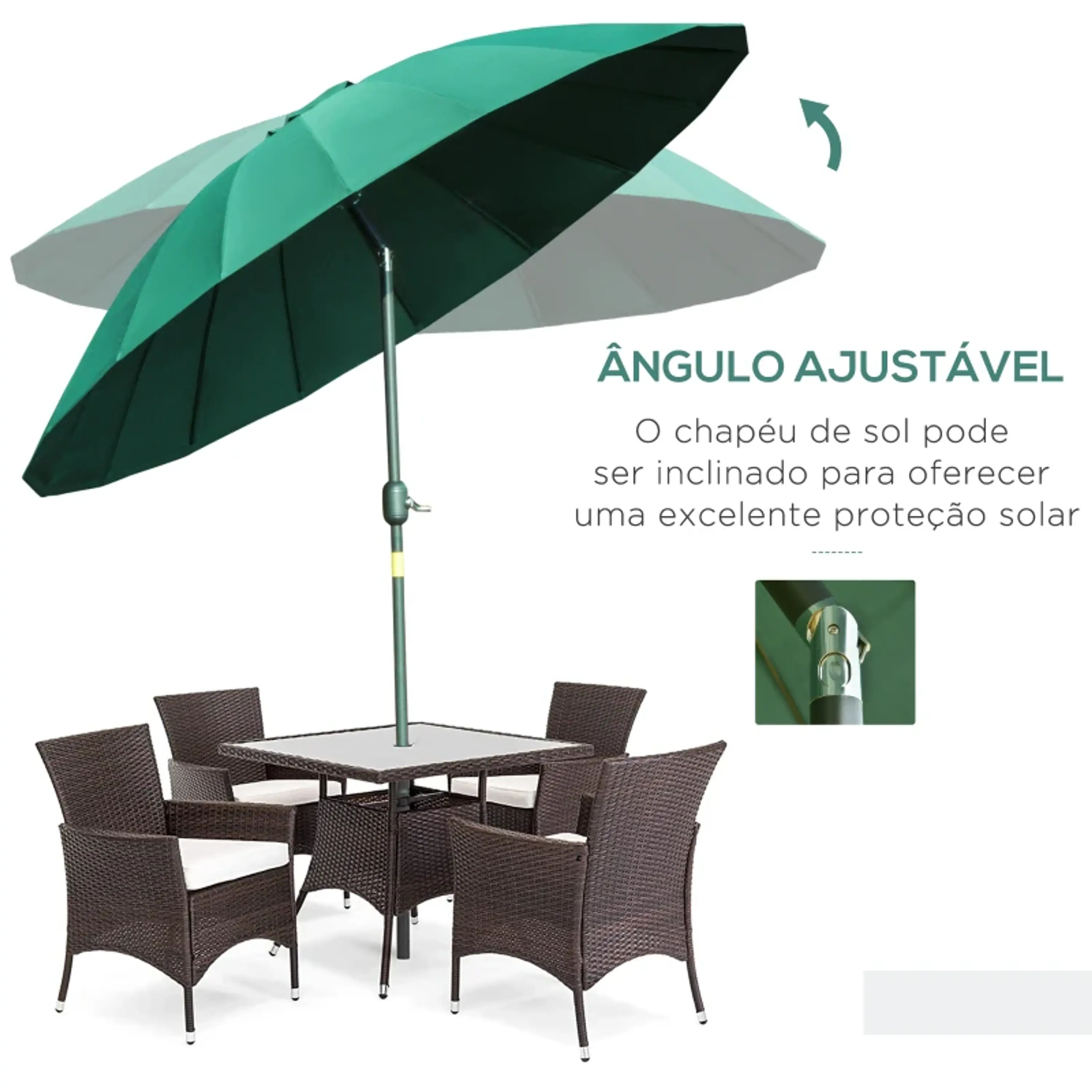 Chapéu de Sol de Jardim Ø2,5x2,4 m com Manivela Manual Mastro Flexível Impermeável 6