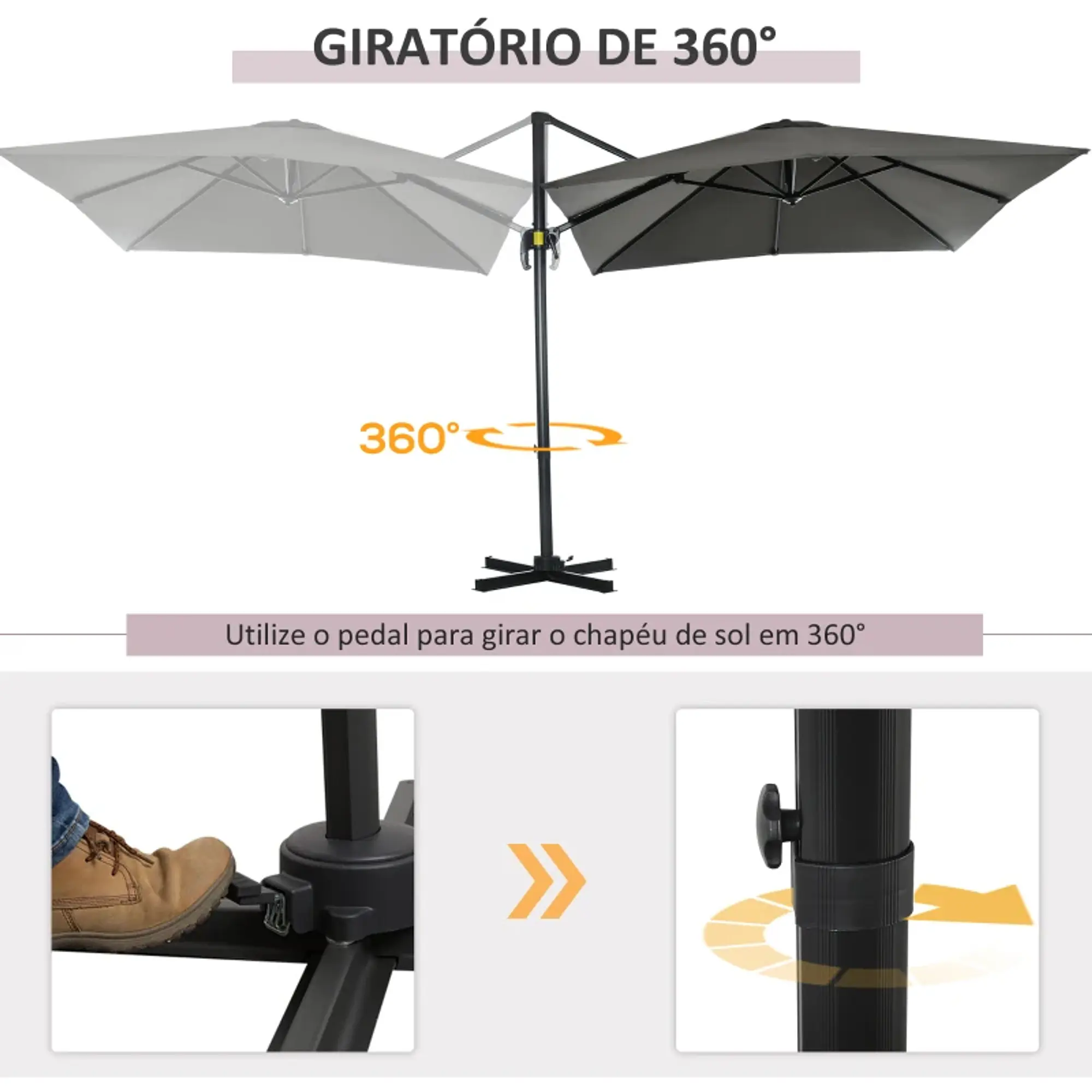 Chapéu de Sol Excêntrico com Rotação 360° Inclinação de 5 Níveis 13