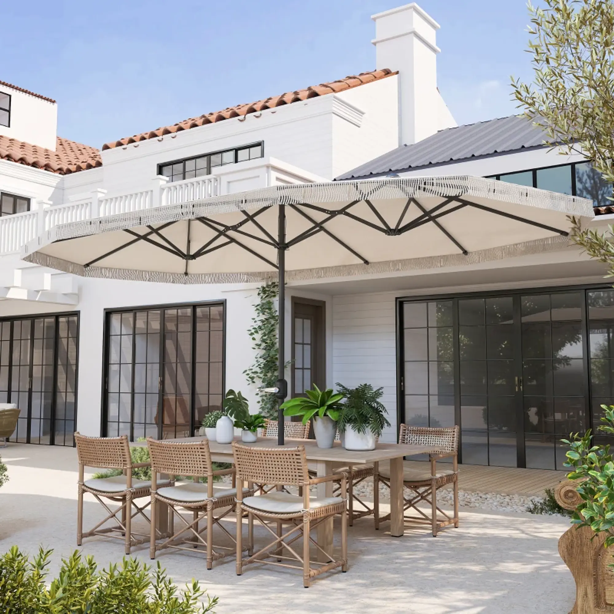 Chapéu de Sol Duplo 4,5x2,7 m para Terraço Exterior com Manivela 4