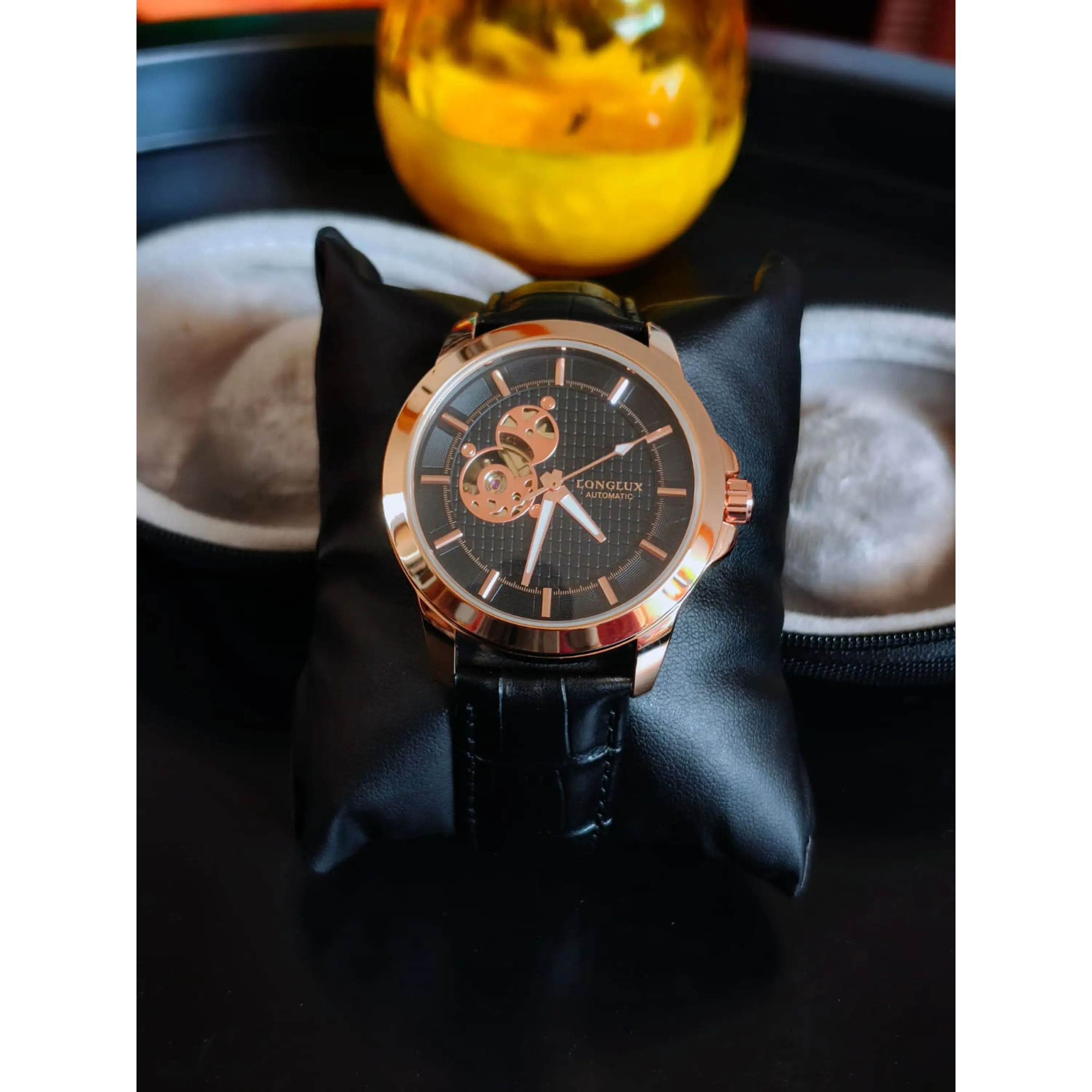 Relógio Automático Skelleton Black Gold Longlux 3