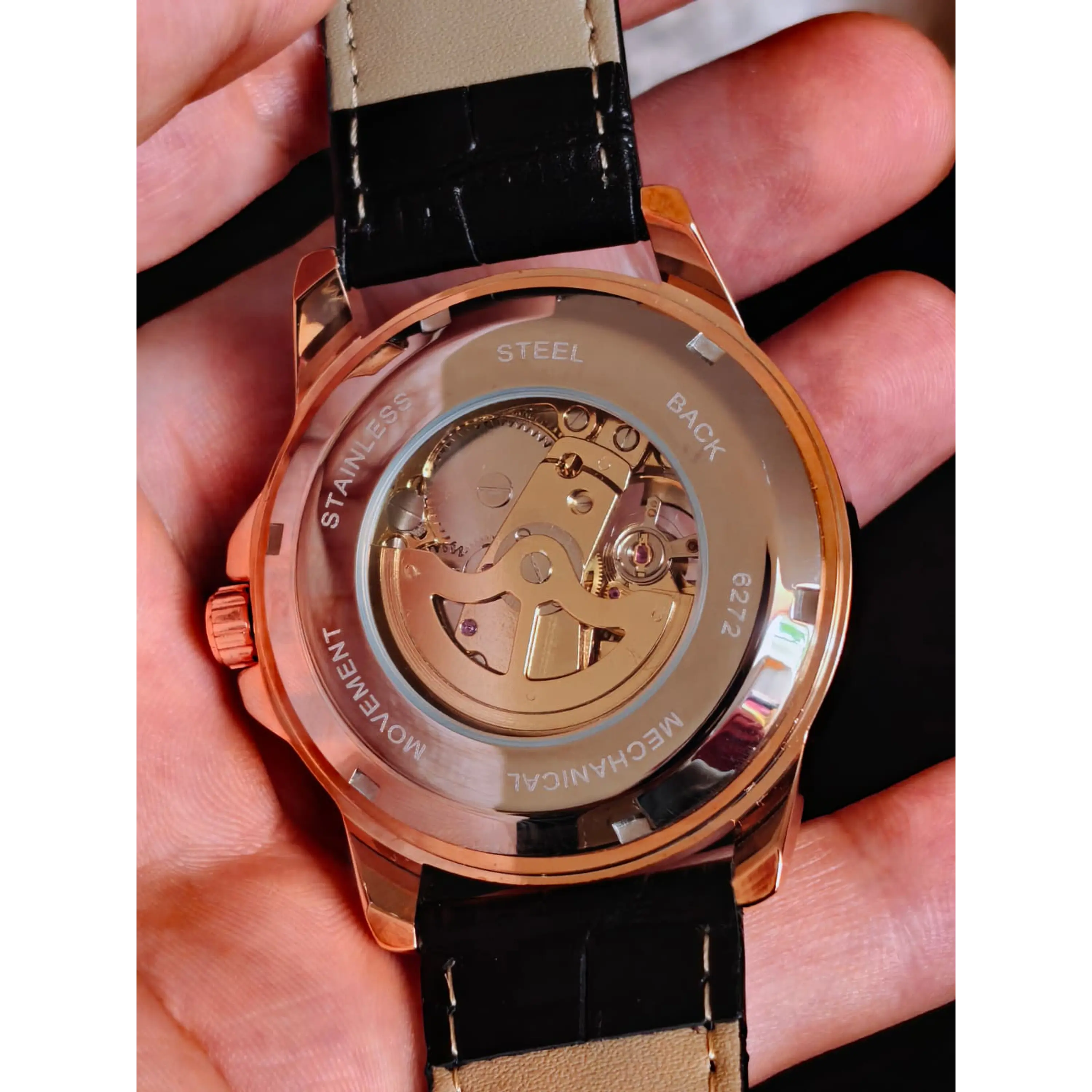 Relógio Automático Skelleton Black Gold Longlux 2