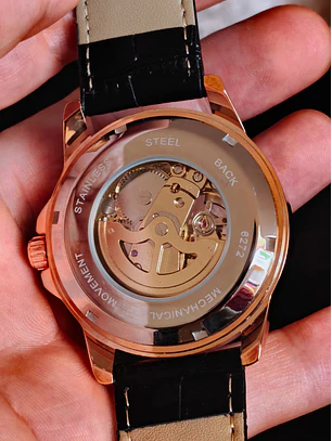 Relógio Automático Skelleton Black Gold Longlux