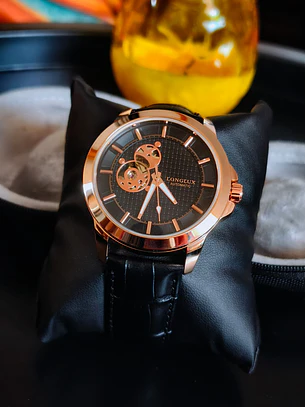 Relógio Automático Skelleton Black Gold Longlux