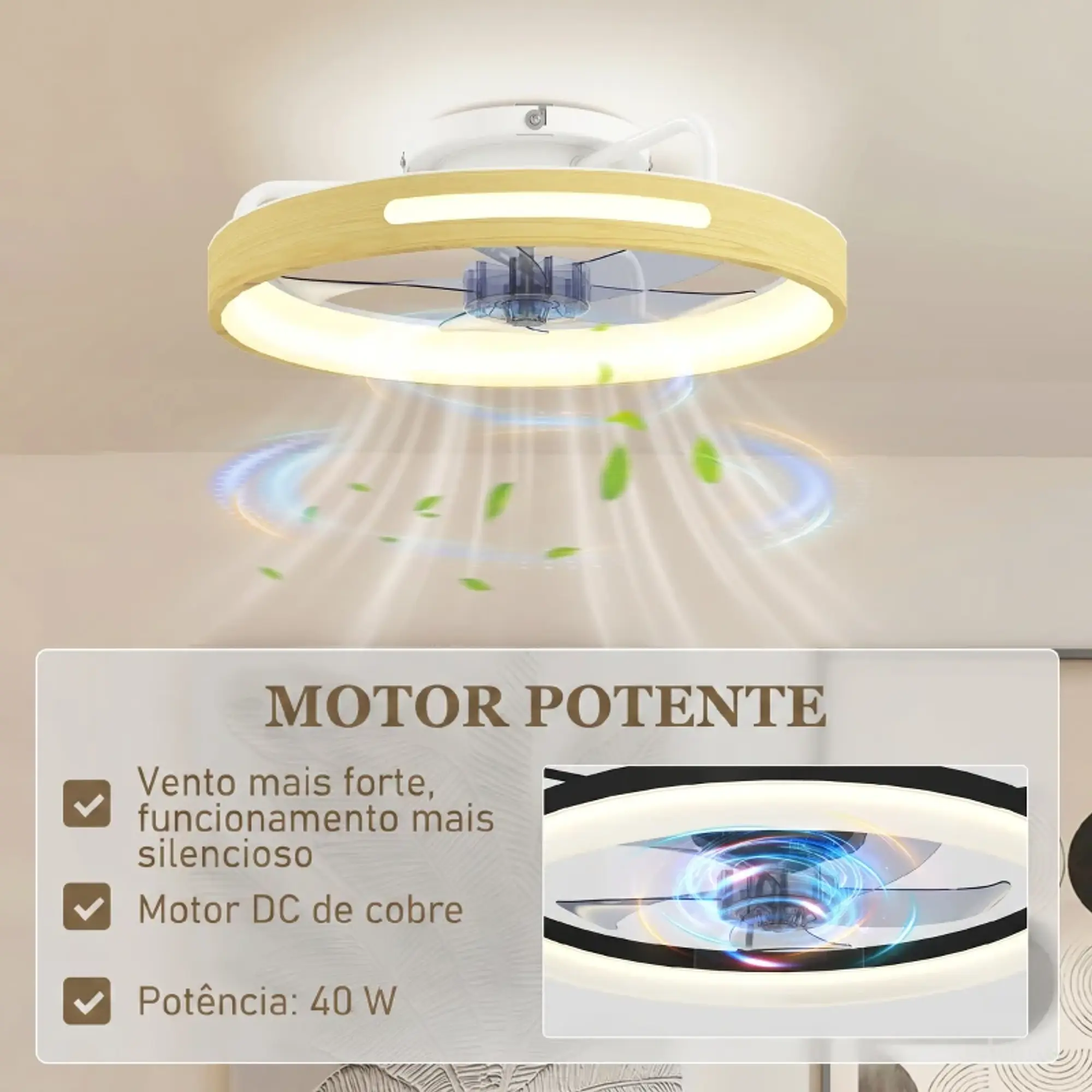 Ventilador de Teto com Luz LED 40 W Motor DC Reversível 6