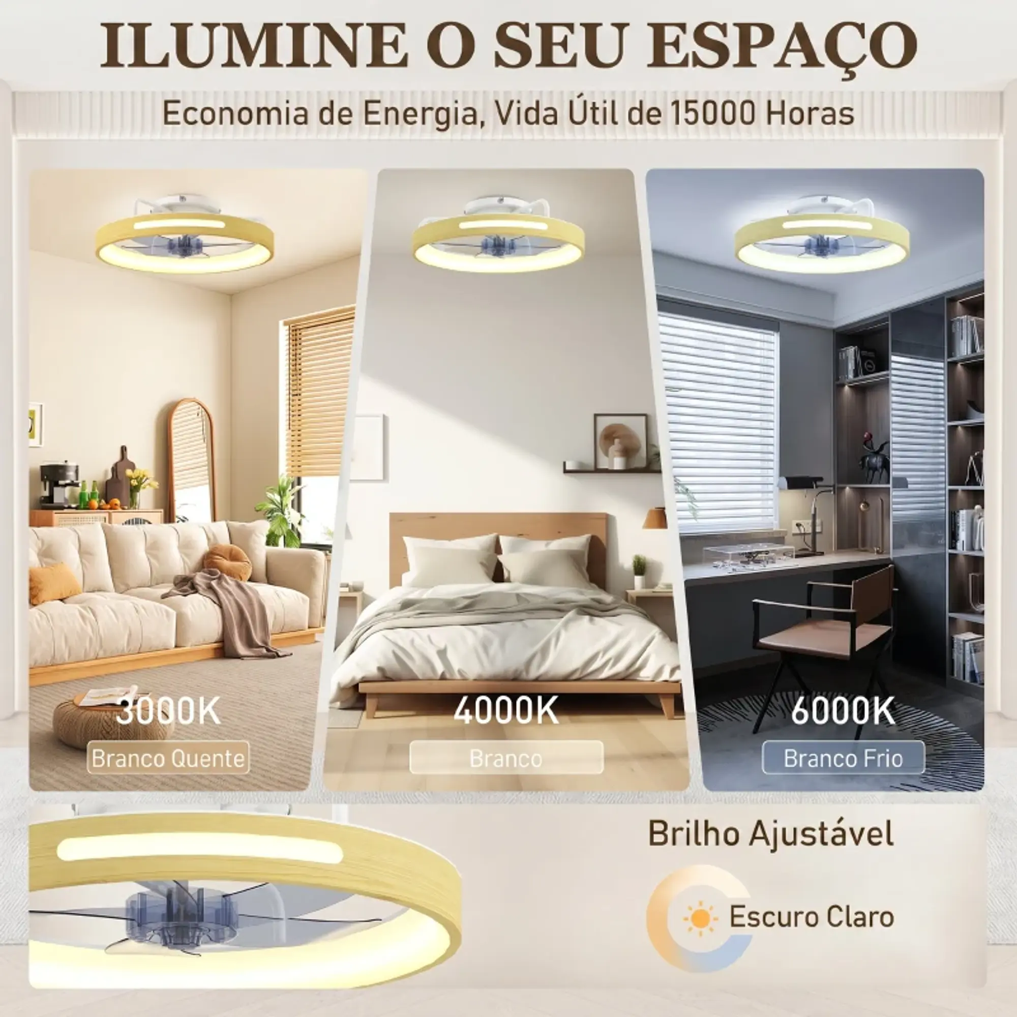 Ventilador de Teto com Luz LED 40 W Motor DC Reversível 8