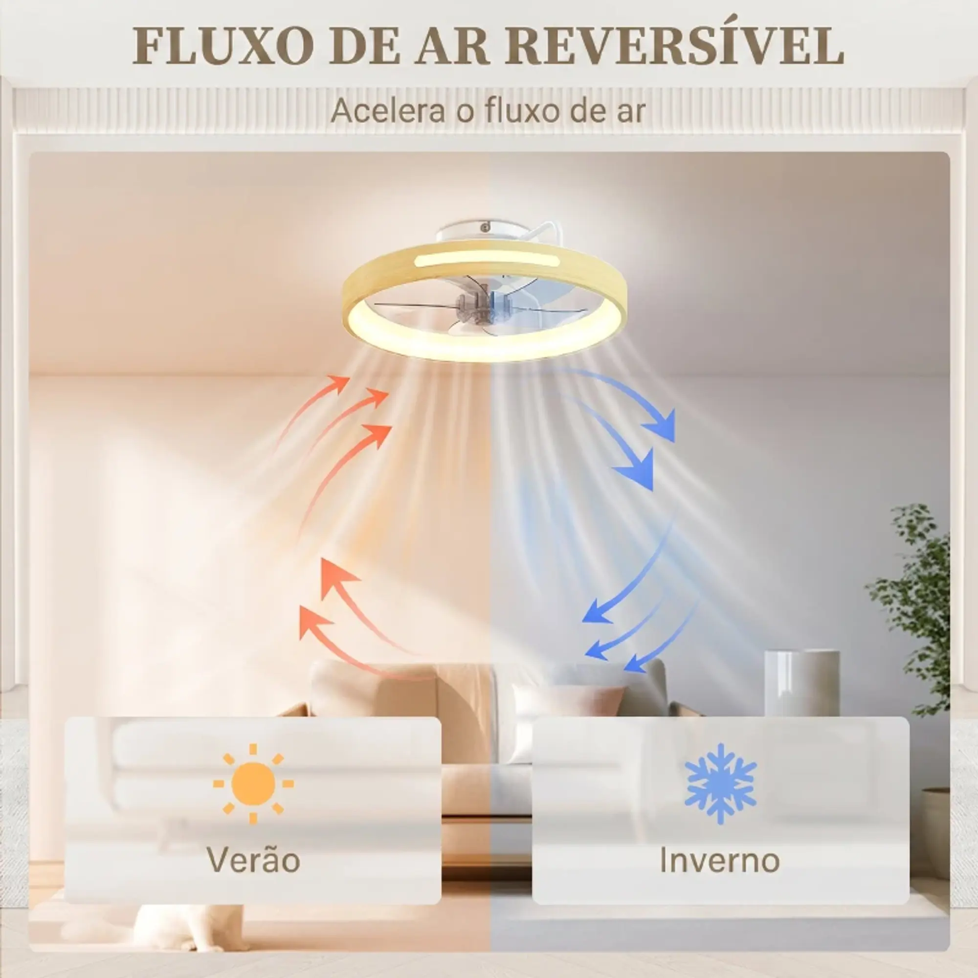 Ventilador de Teto com Luz LED 40 W Motor DC Reversível 12