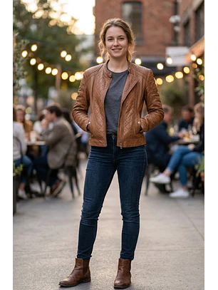 Casaco Couro Verdadeiro Carrie Hoxton London - Brown