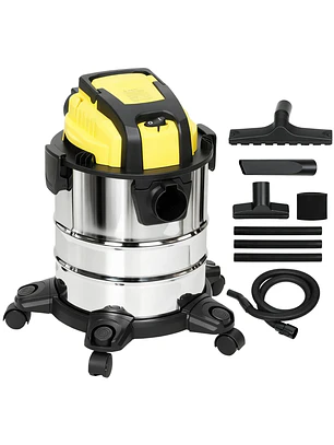 Aspirador Seco e Húmido 3 em 1 1200W com Função de Soprador Mangueira 2 m Depósito 20L Triplo Filtro 48x48x48,5 cm 